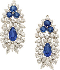 Sapphire, Diamond, Platinum Ear Pendants. ... Estate | Lot #58378 ...