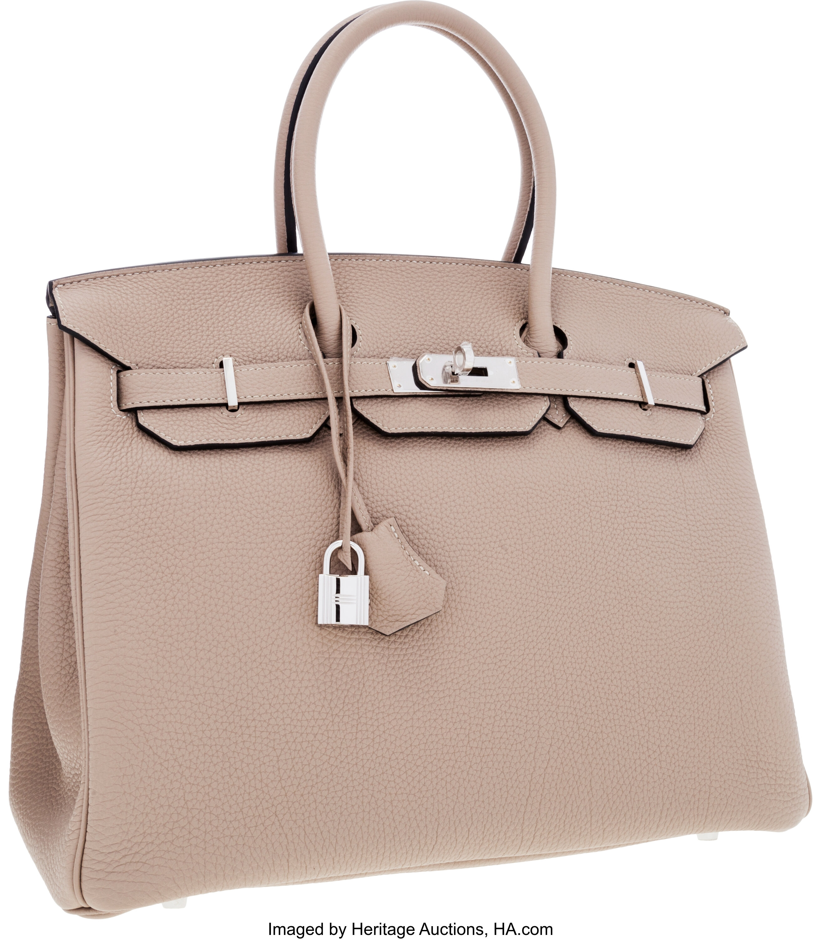 Hermes 35cm Gris Tourterelle Clemence Leather Palladium Plated Birkin Bag -  Yoogi's Closet