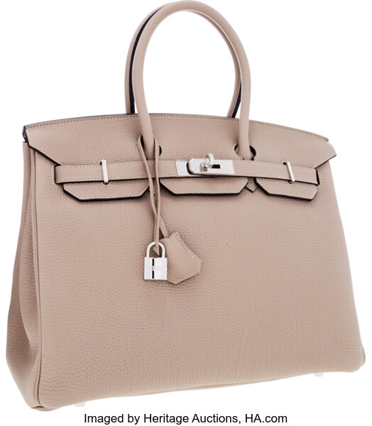 Hermes 35cm Gris Tourterelle Clemence Leather Palladium Plated Birkin Bag -  Yoogi's Closet