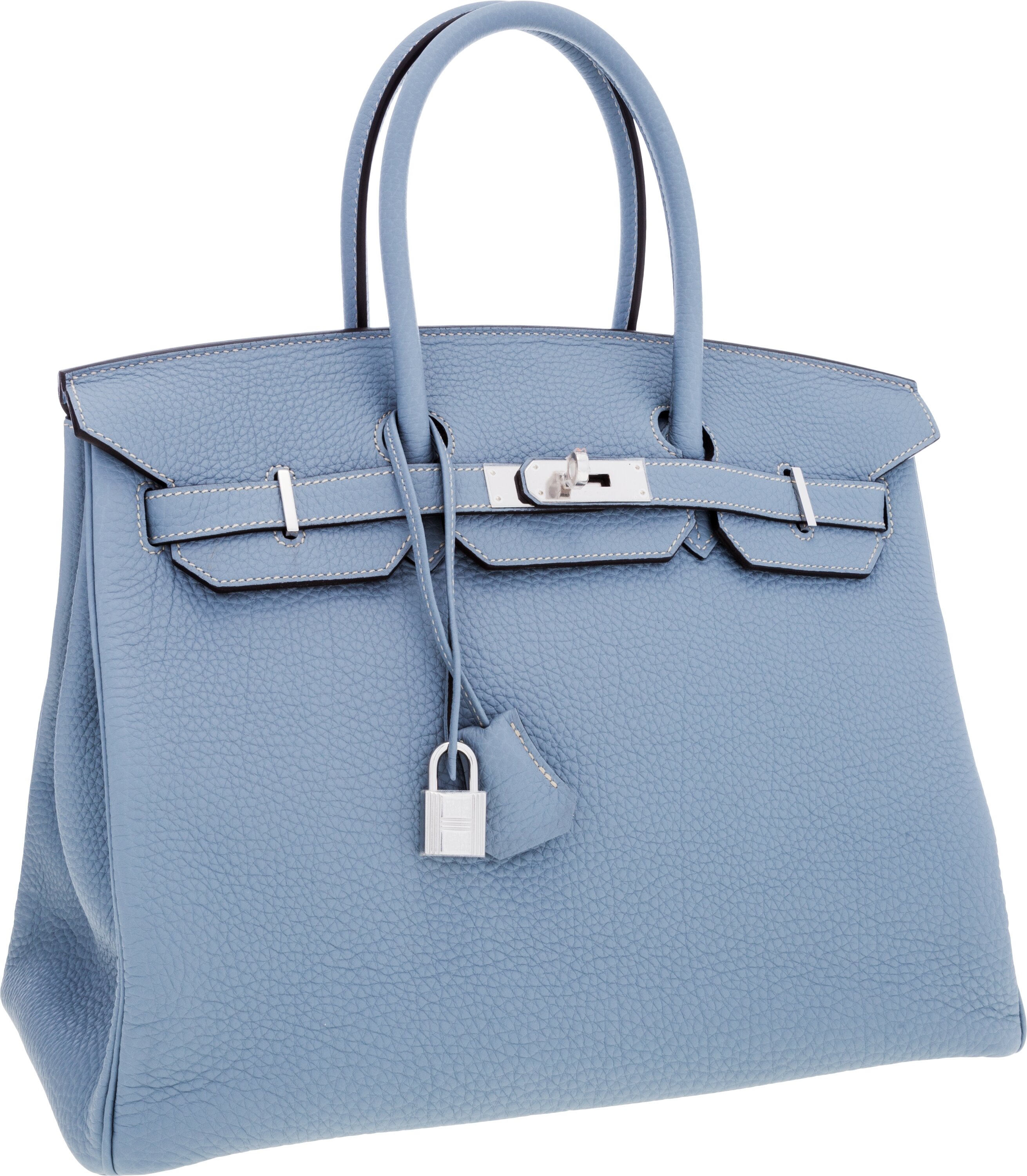 Hermes 35cm Blue Lin Clemence Leather Birkin Bag with Palladium | Lot ...