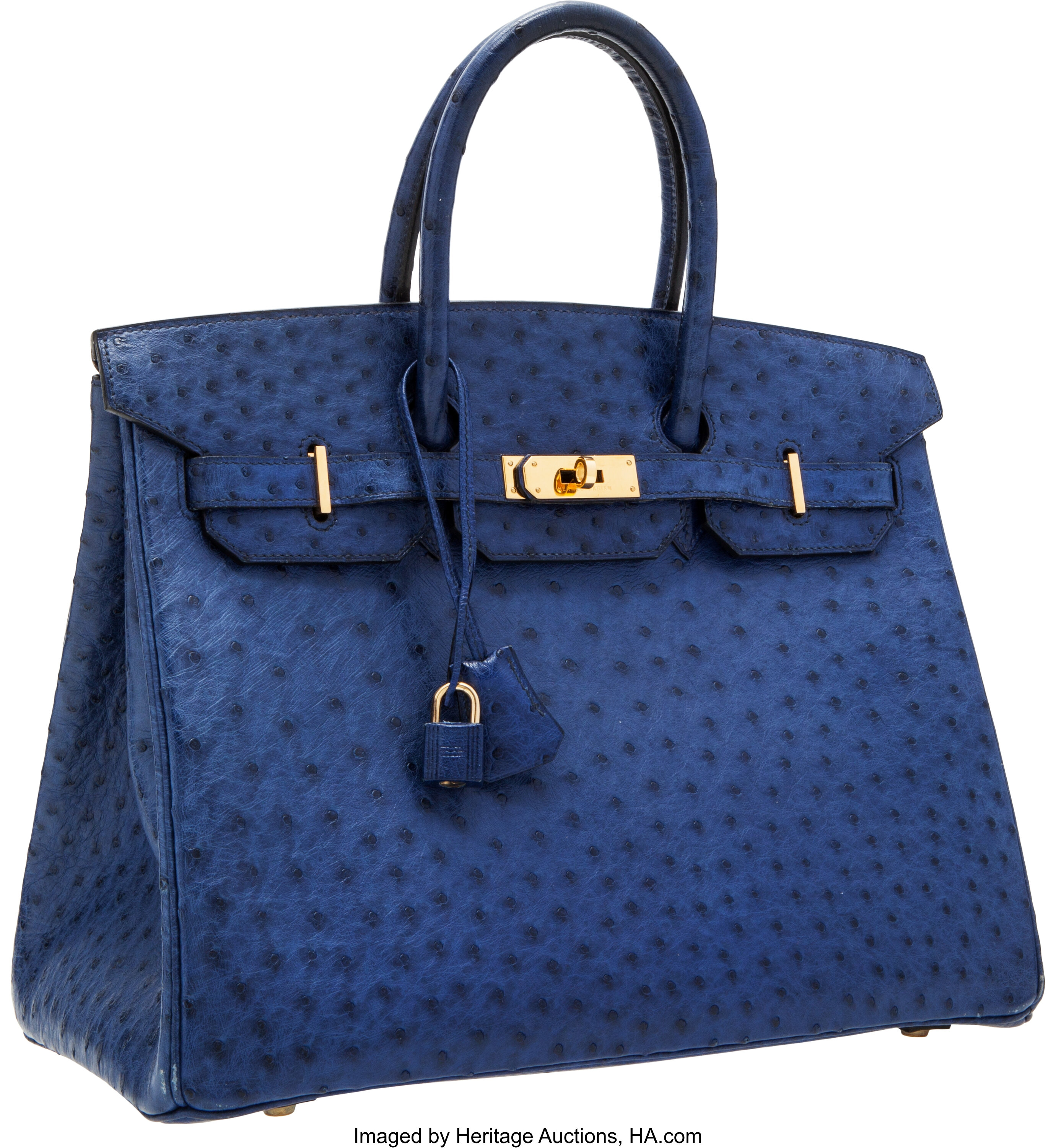 Hermes 35cm Blue Saphir Ostrich Birkin Bag with Gold Hardware