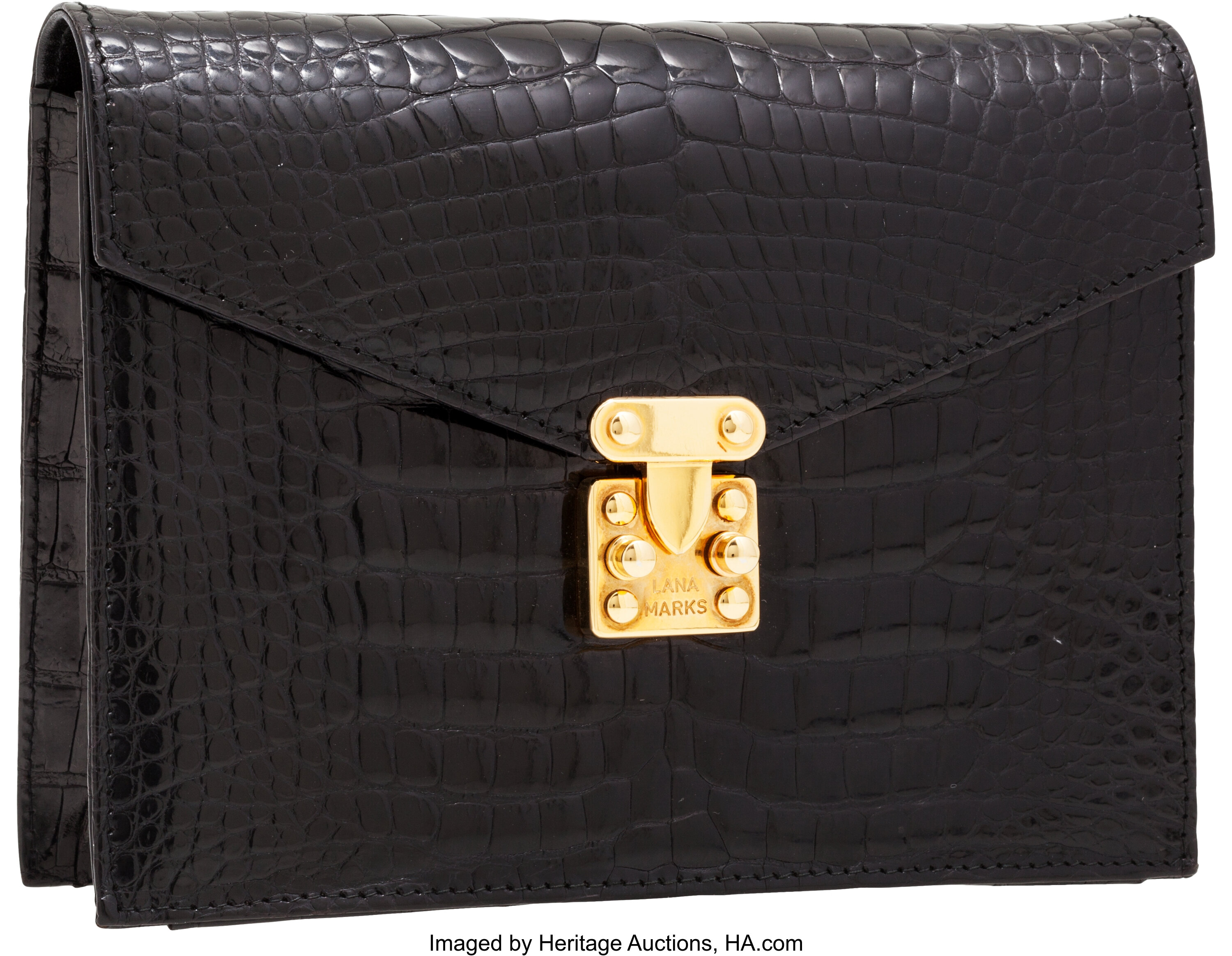 Lana Marks Black Crocodile Box Clutch Bag with Shoulder Strap ...