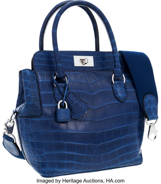 Hermes 20cm Matte Blue Saphir Nilo Crocodile Toolbox Bag with