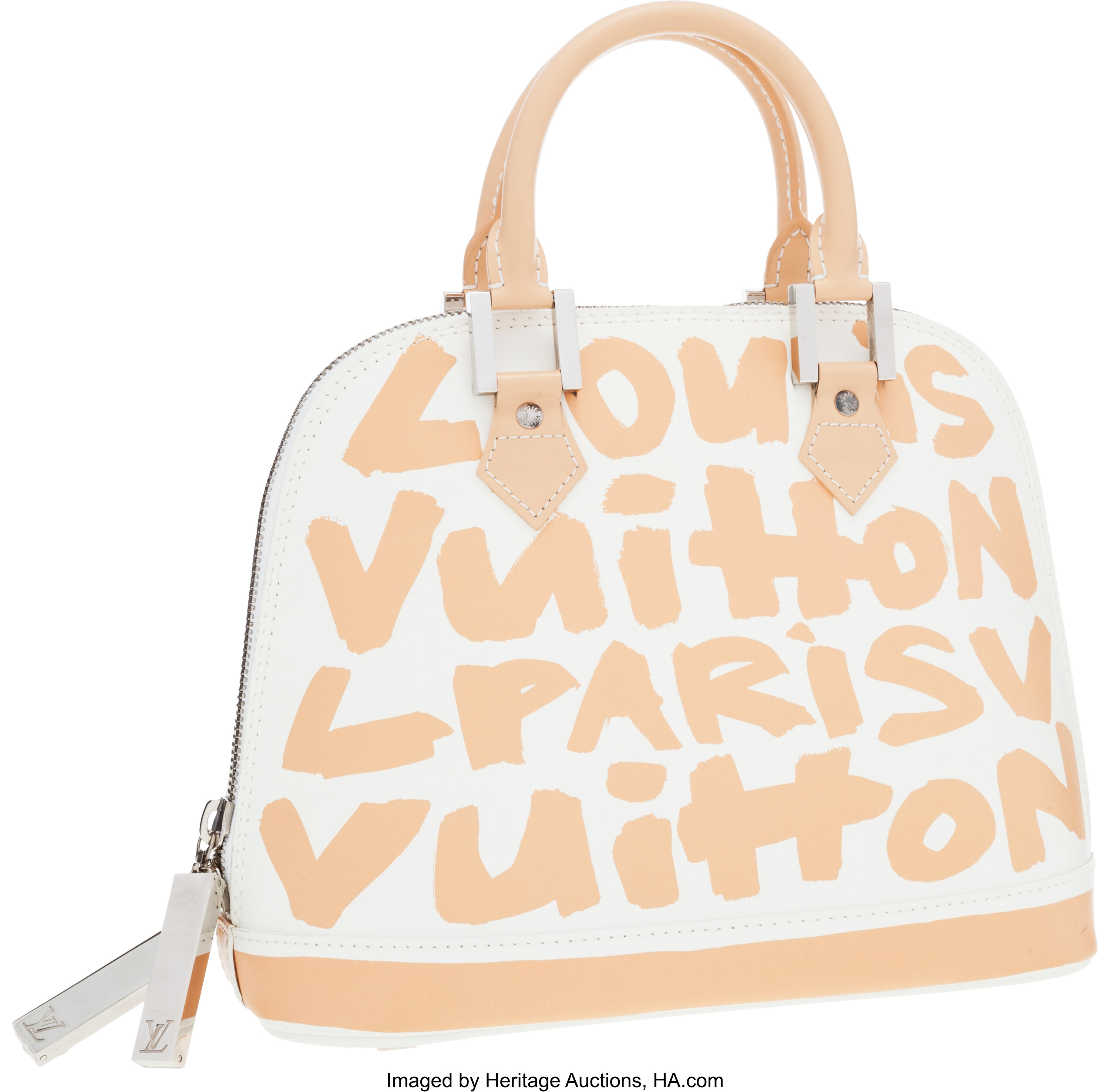 Louis Vuitton Alma Graffiti Leather Satchel Bag White