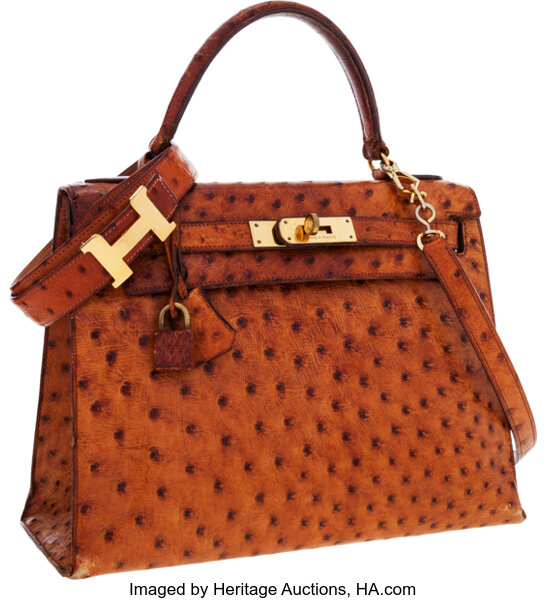 Hermes Cognac Ostrich Gold Hardware Kelly Sellier 28 Bag Hermes