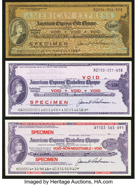 Miscellaneous Other Travelers Cheques Specimens Total 3