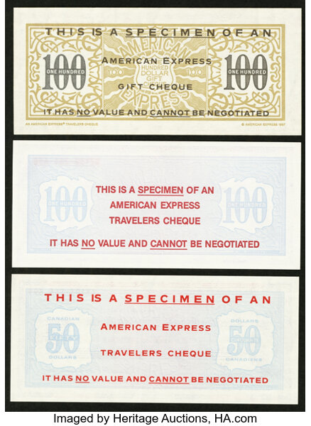 Miscellaneous Other Travelers Cheques Specimens Total 3