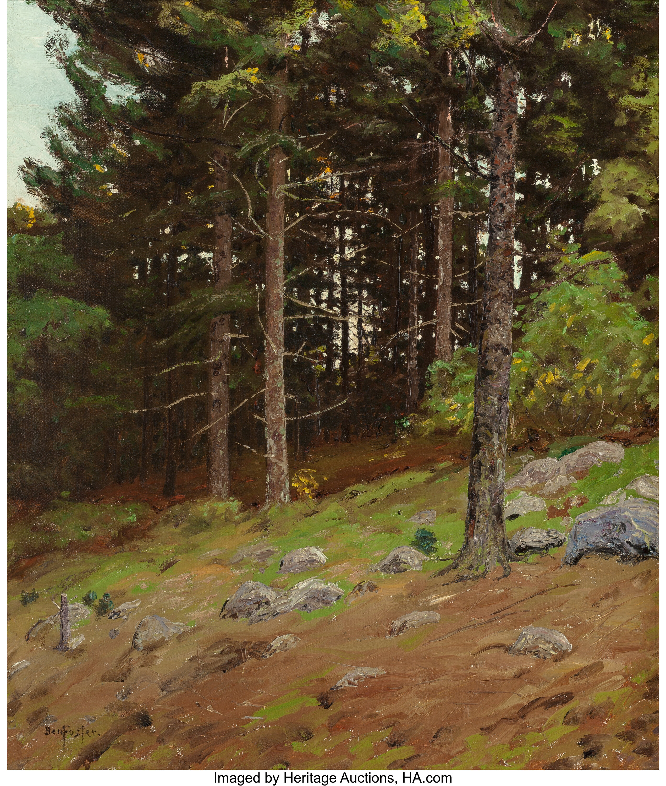 BEN FOSTER (American, 1852-1926). In the Pines. Oil on canvas. | Lot ...