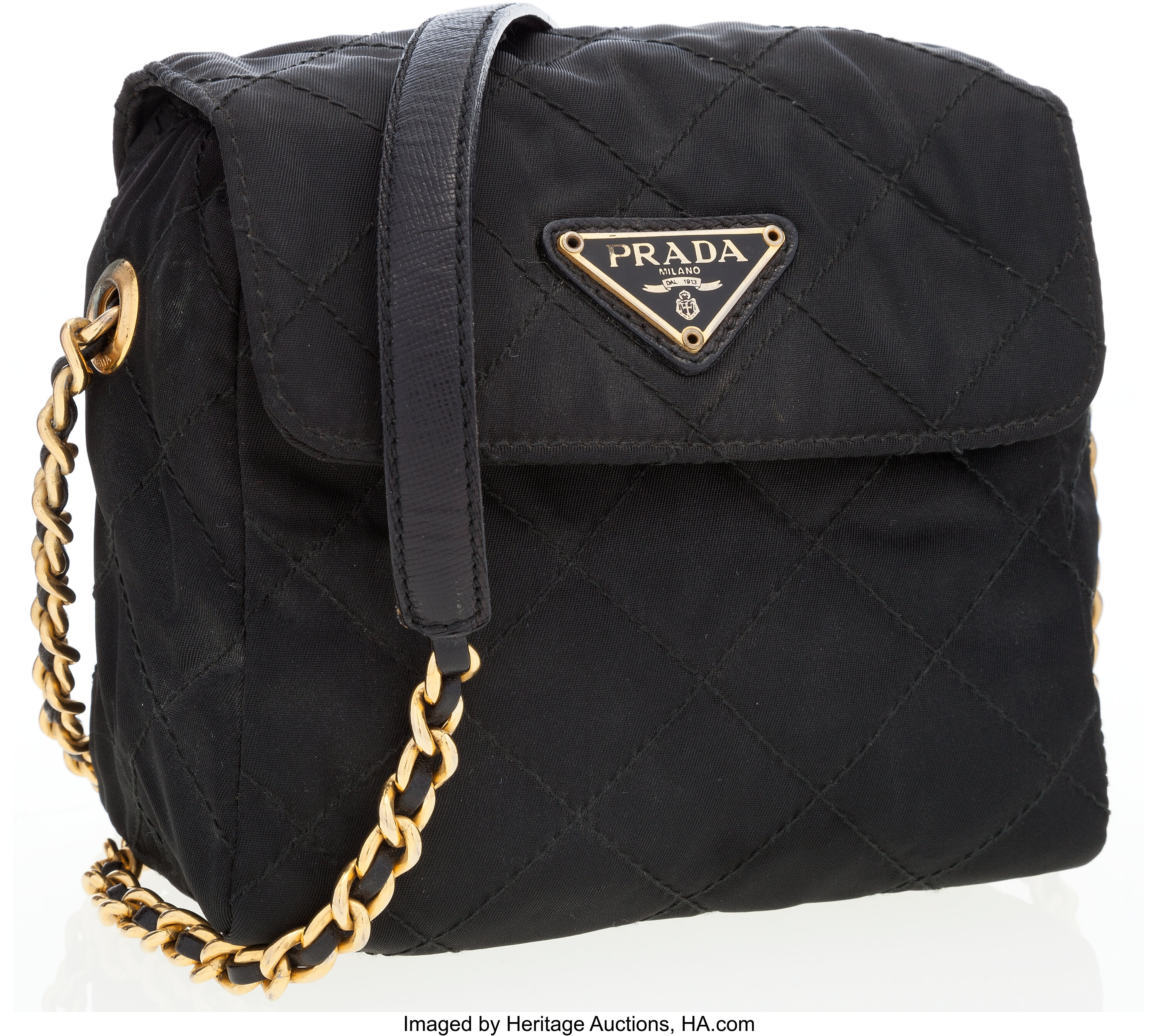 Prada Black Quilted Nylon Crossbody Bag with Gold & Black Leather | Lot  #79046 | Heritage Auctions