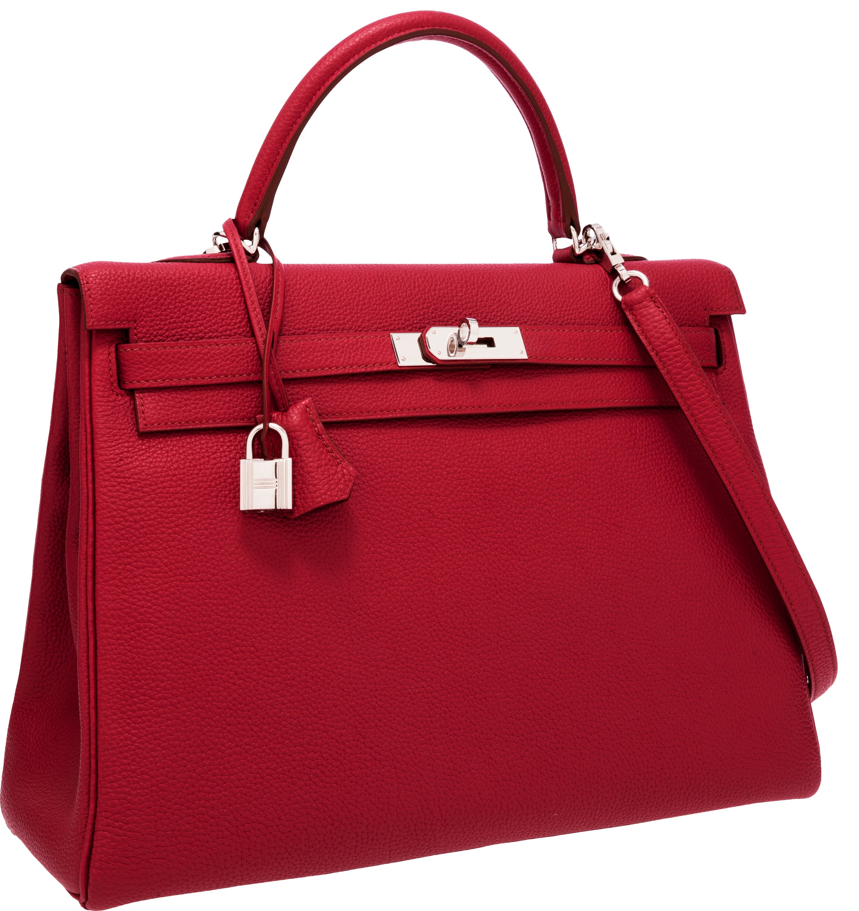Hermes 35cm Rubis Clemence Leather Retourne Kelly Bag with | Lot #56033 ...