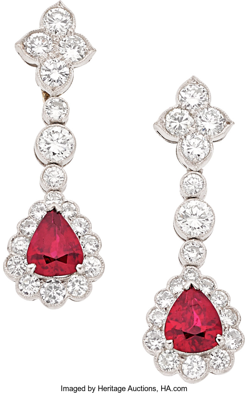 Ruby, Diamond, Platinum Earrings. ... Estate Jewelry Earrings | Lot ...