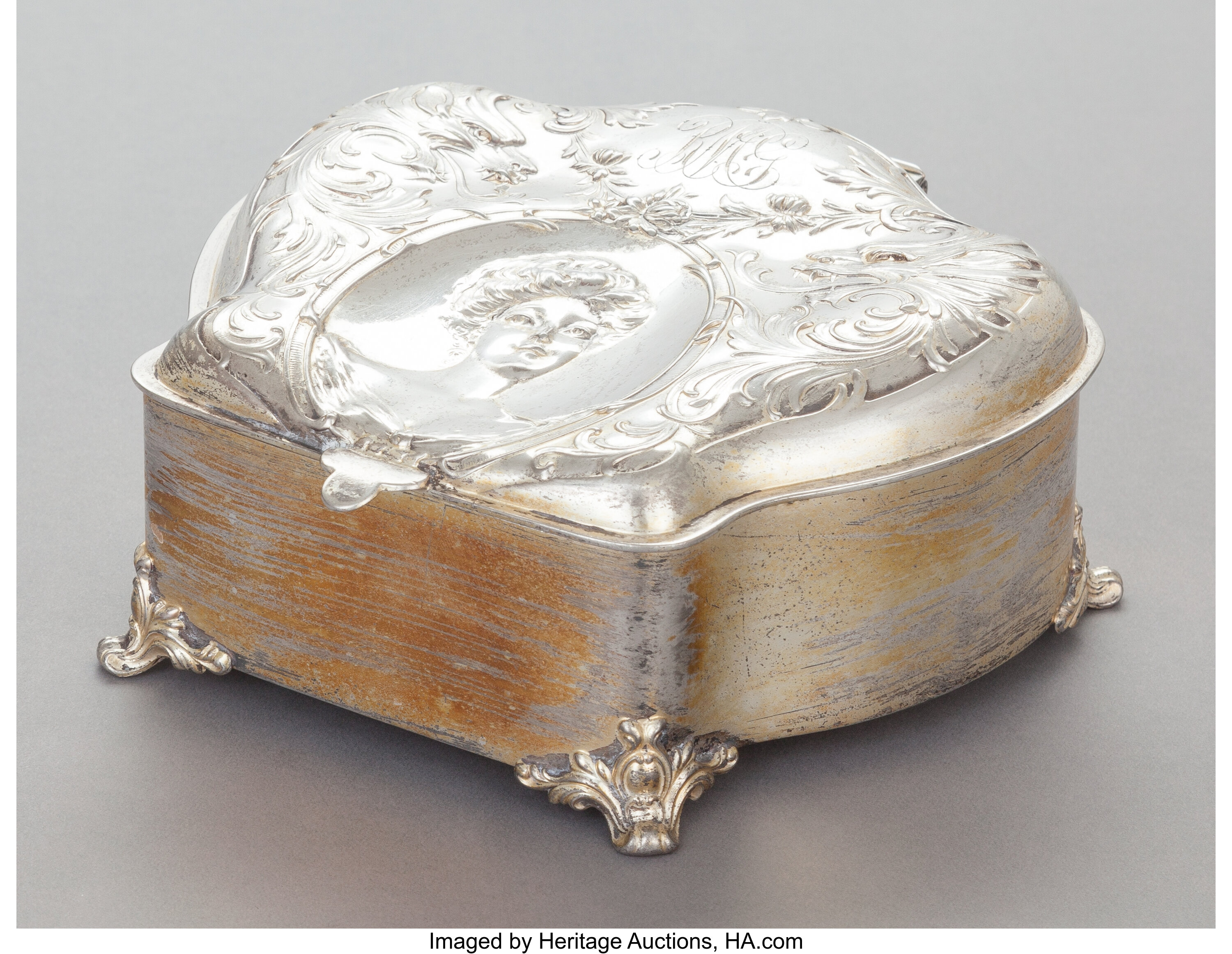 A Victor Silver Plated Dresser Box With Hinged Lid Victor Silver