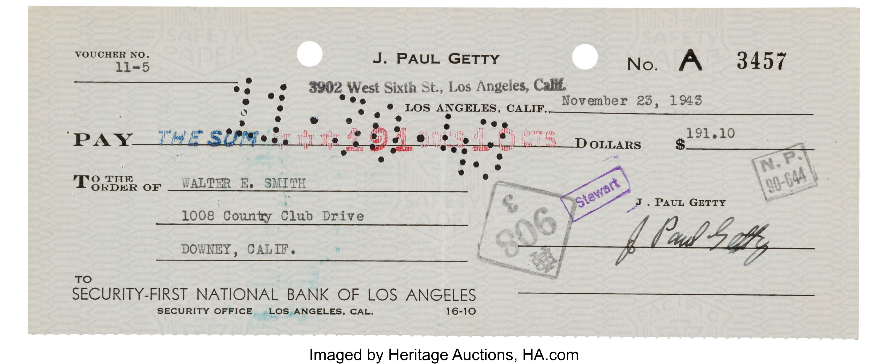 J Paul Getty Check Signed 8 25 X 3 25 Drawn On The Security Lot Heritage Auctions