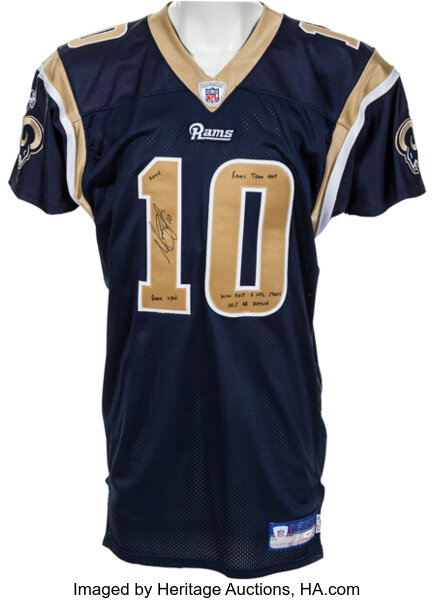 2002-04 ST. LOUIS RAMS BULGER #10 REEBOK ON FIELD JERSEY (ALTERNATE) M