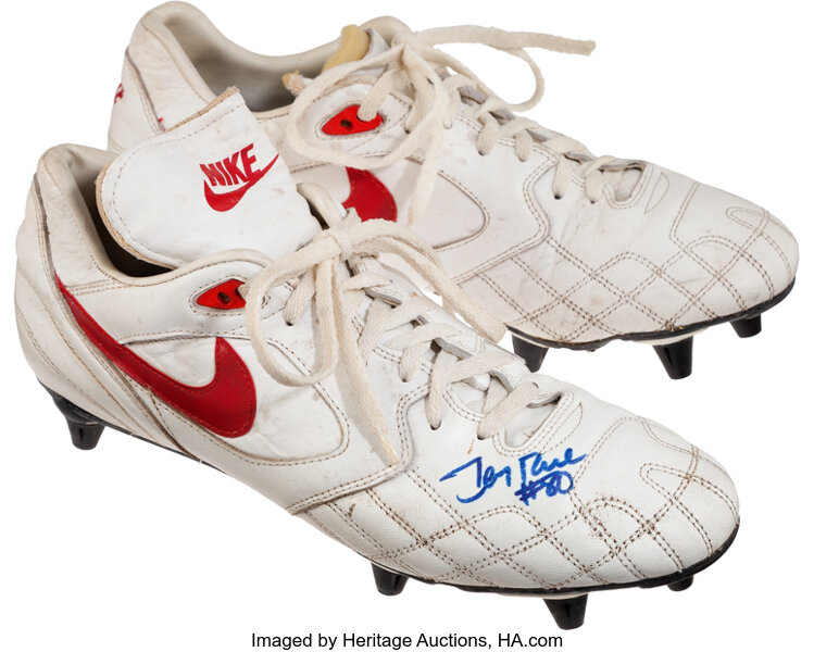 Mid 1990's Jerry Rice Game Worn, Signed Cleats. Football