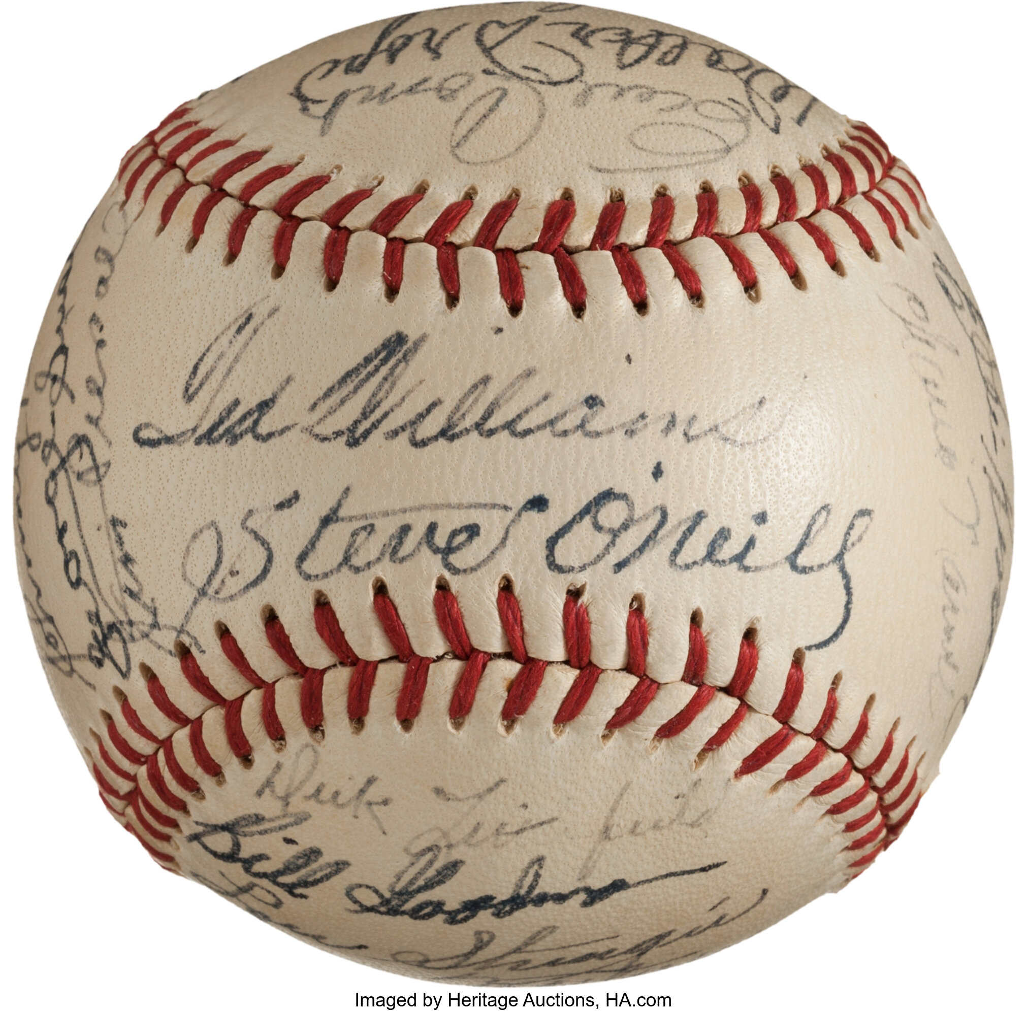 5 MLB players signed baseballs. 1950s RED SOX team signed ball