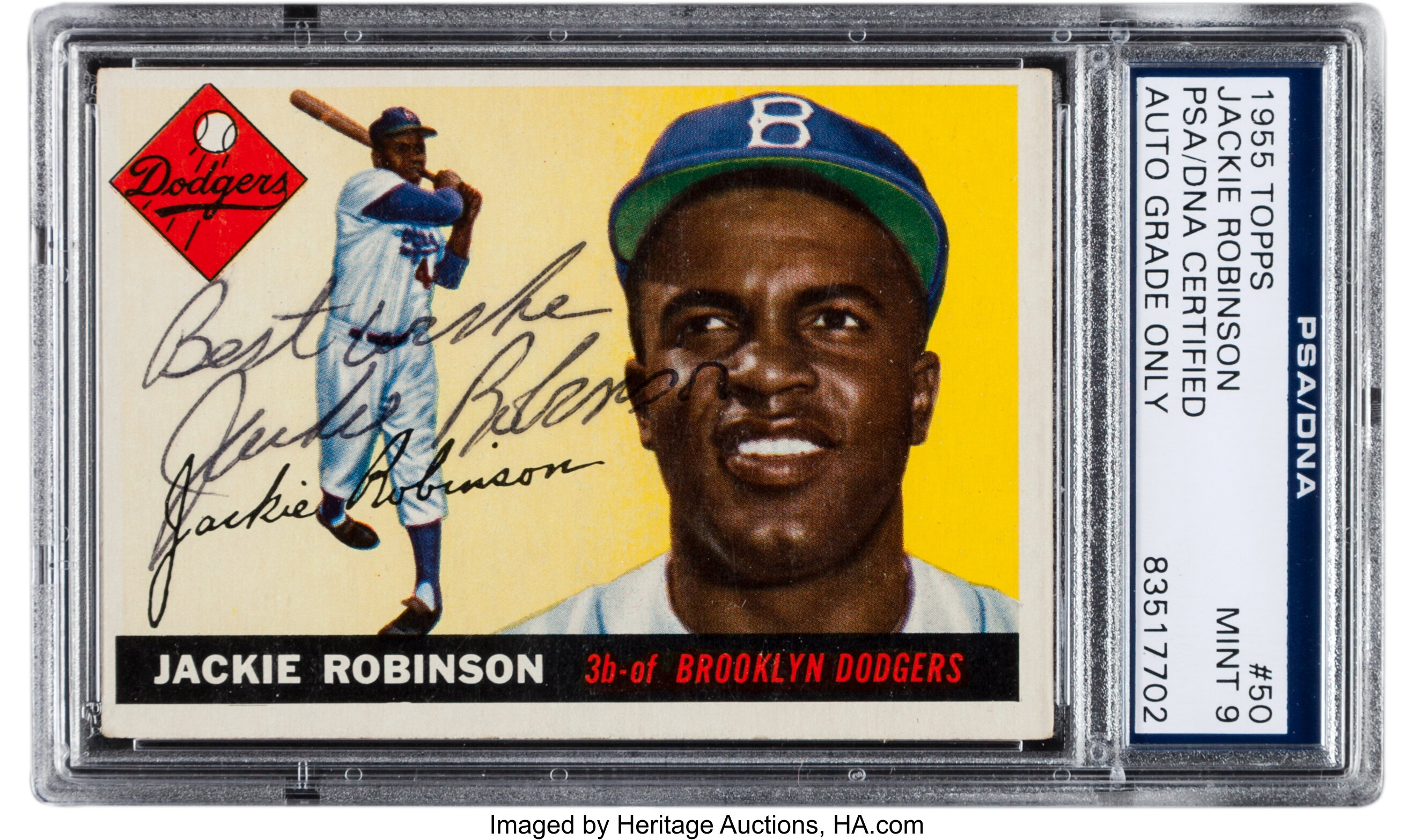 1955 Topps Jackie Robinson SIGNED PSA MINT 9 AUTO Authentic Dodgers RARE  PSA HOF