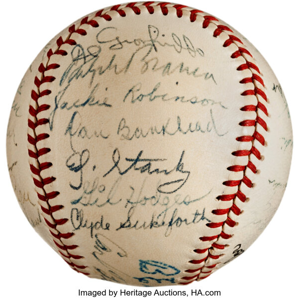 1947 Brooklyn Dodgers Team Signed Baseball With Jackie Robinson, Lot  #81611