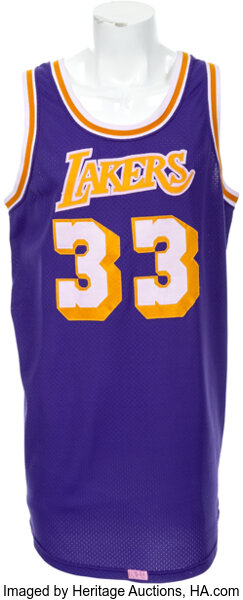 Kareem Abdul-Jabbar 1984 NBA Finals Los Angeles Lakers Game Worn Jersey, Matched to Multiple Games, ZENITH, PART II, 2023