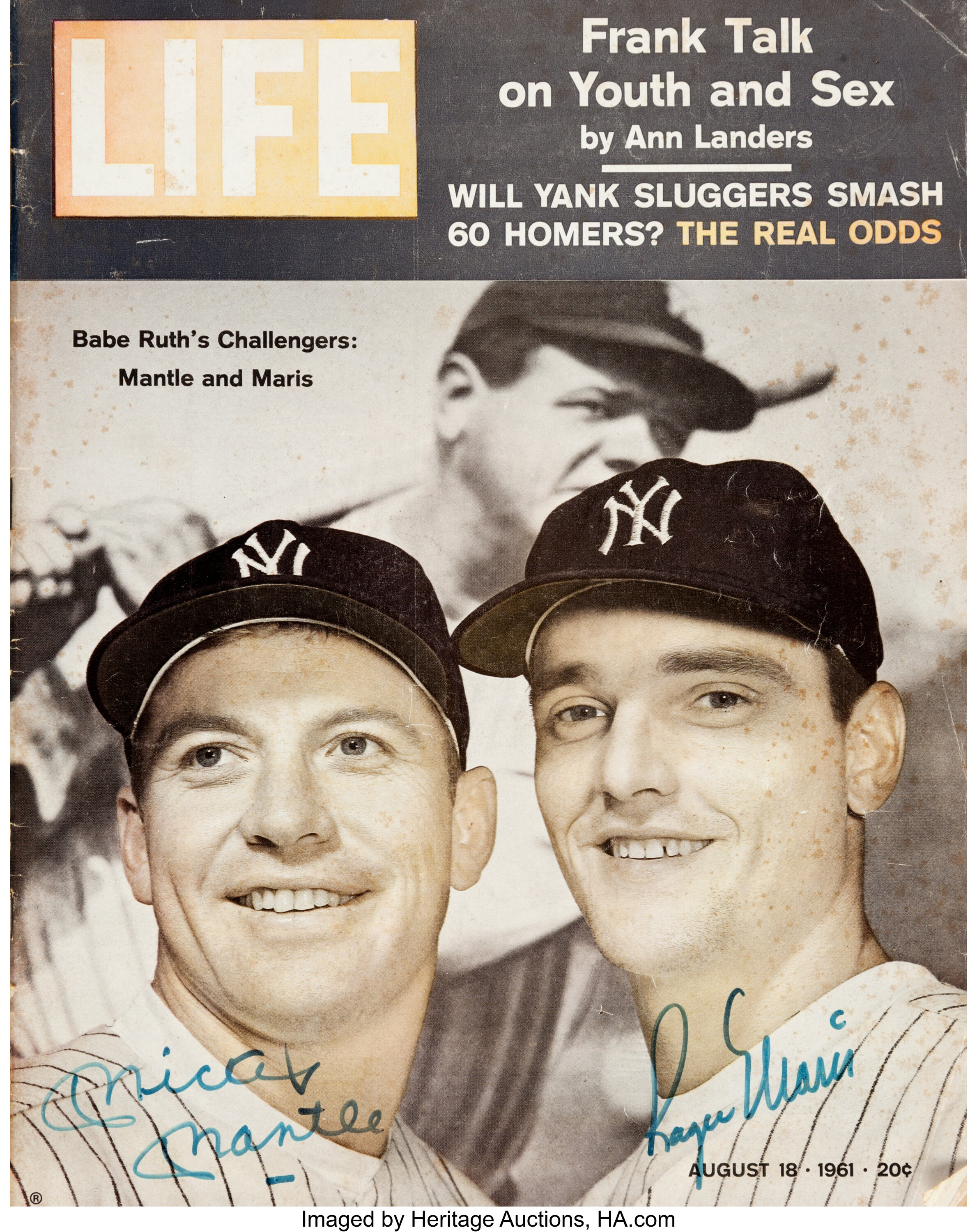 Mickey Mantle & Roger Maris Autographed Framed 7x10 Magazine Page
