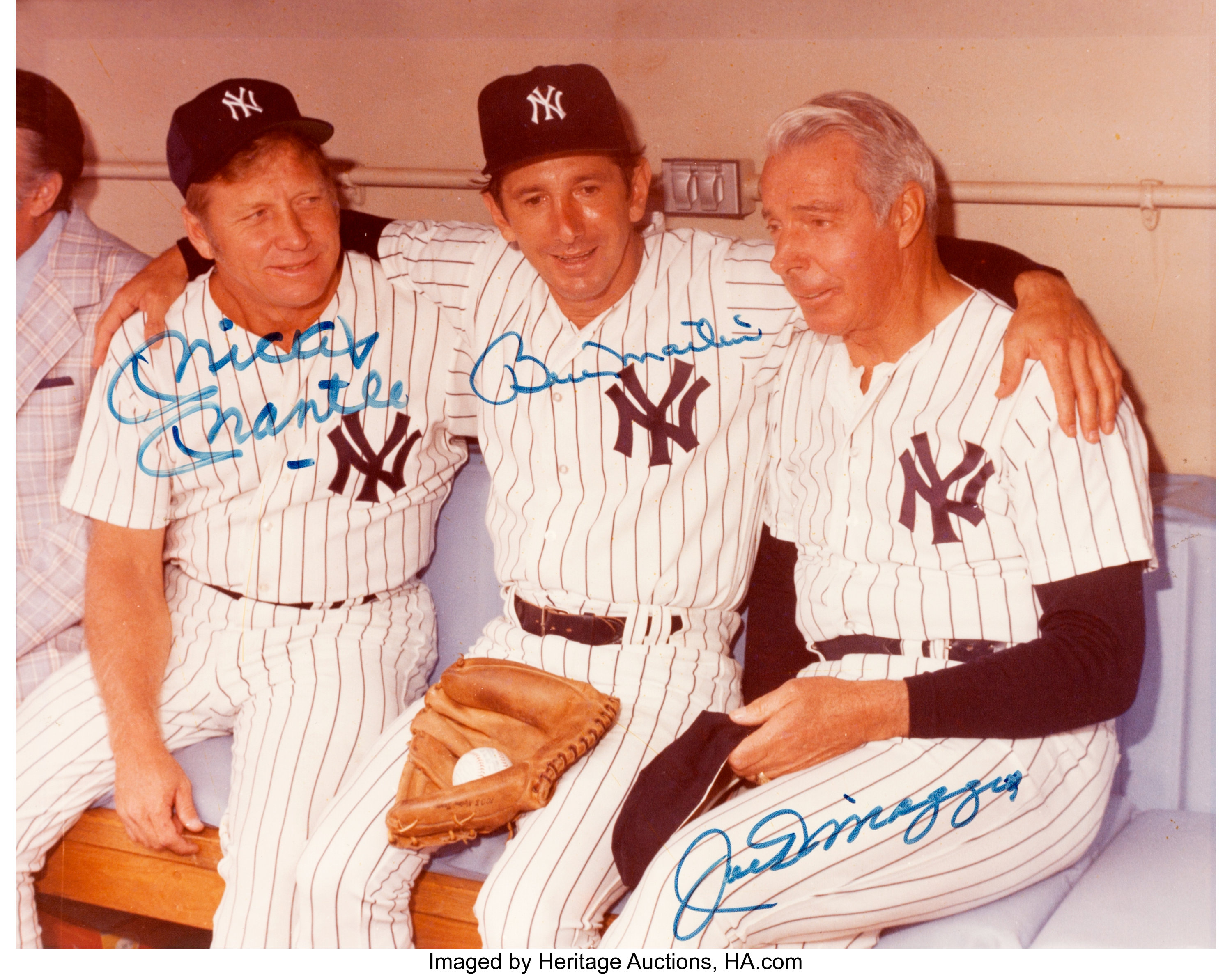 NEW YORK YANKEES MICKEY MANTLE JOE DIMAGGIO BILLY MARTIN SIGNED PHOTO COA