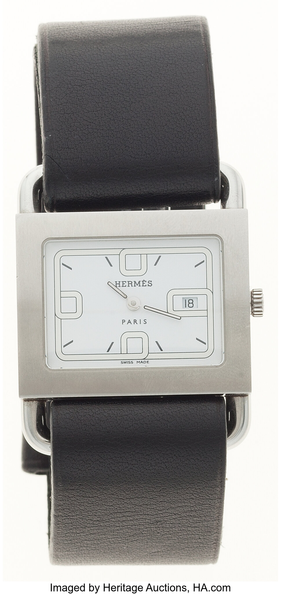 Hermes Stainless Steel Barenia Watch with Black Barenia Leather