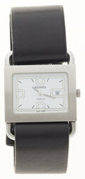 Hermes Stainless Steel Barenia Watch with Black Barenia Leather
