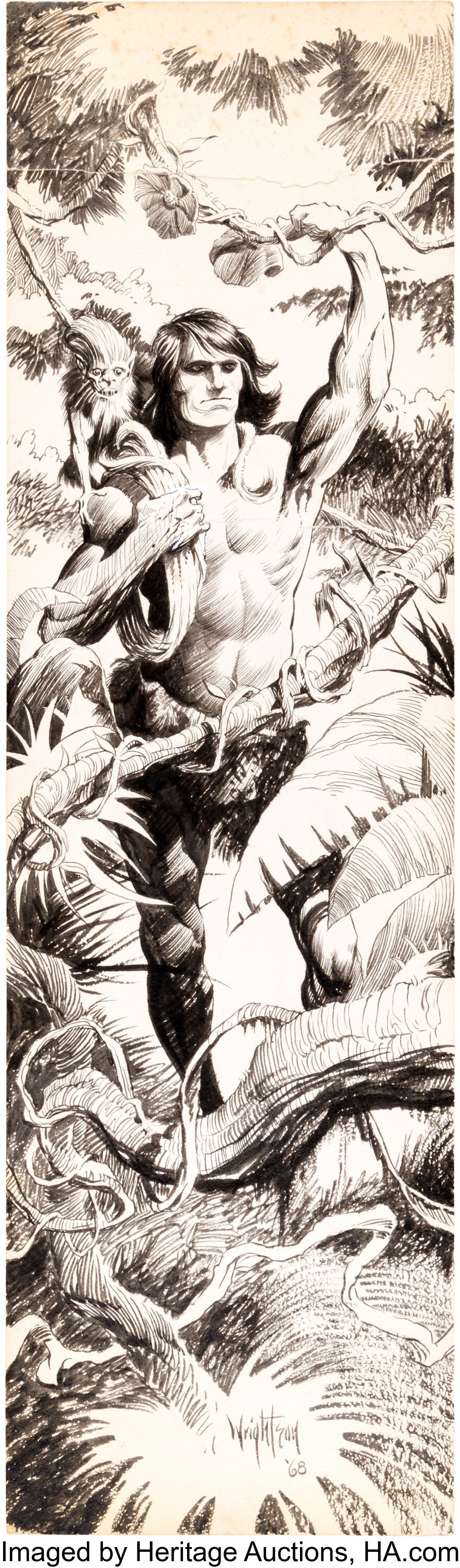 Bernie Wrightson Tarzan Illustration (1968).... Original Comic Art