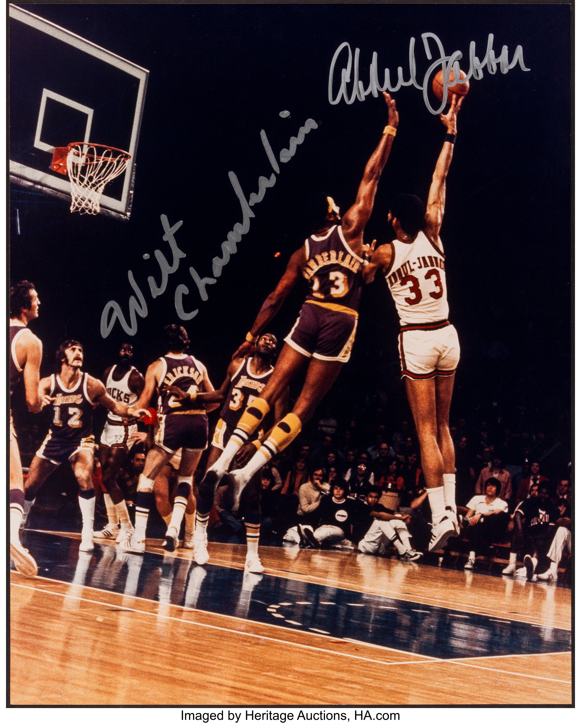 Wilt Chamberlain guarded by Kareem Abdul Jabbar by Retro Images