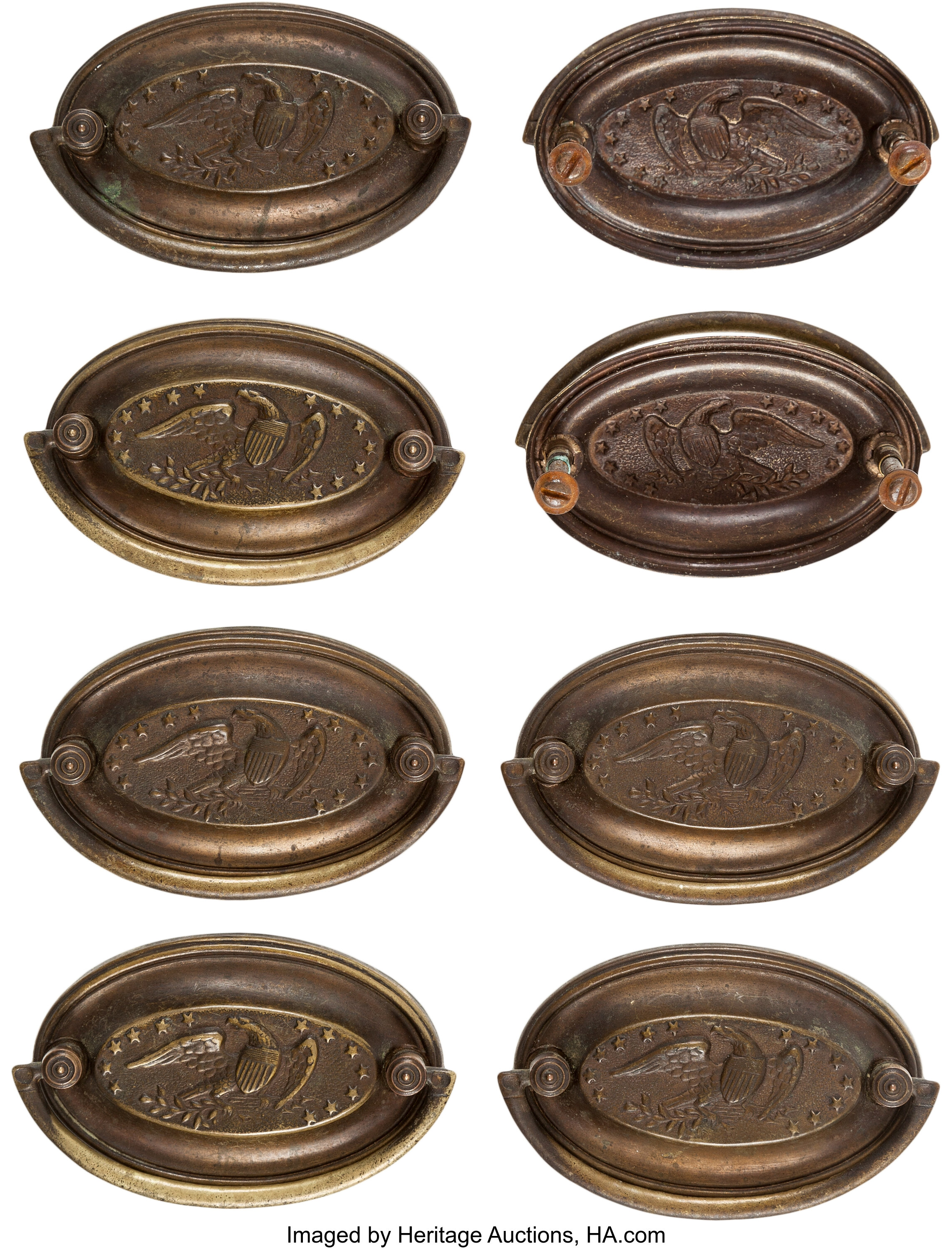 Federal Period Set Of Eight Eagle Drawer Pulls Total 8