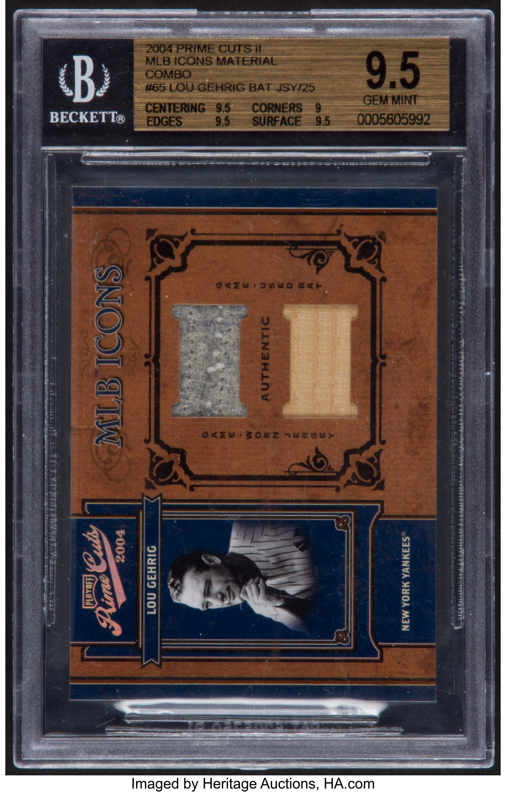 2004 Playoff Prime Cuts II Lou Gehrig Jersey and Bat Swatch Card