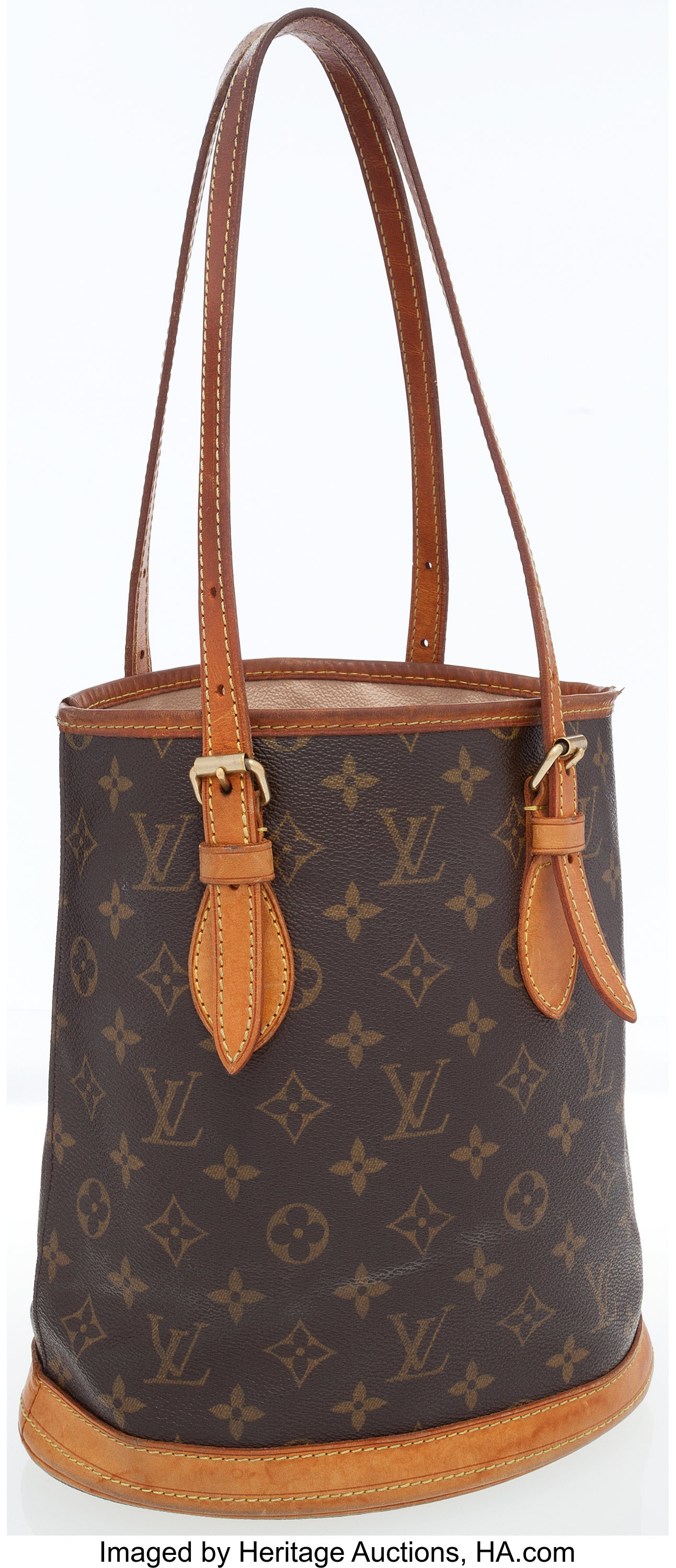Louis Vuitton Classic Monogram Canvas Petit Bucket Bag.  Luxury