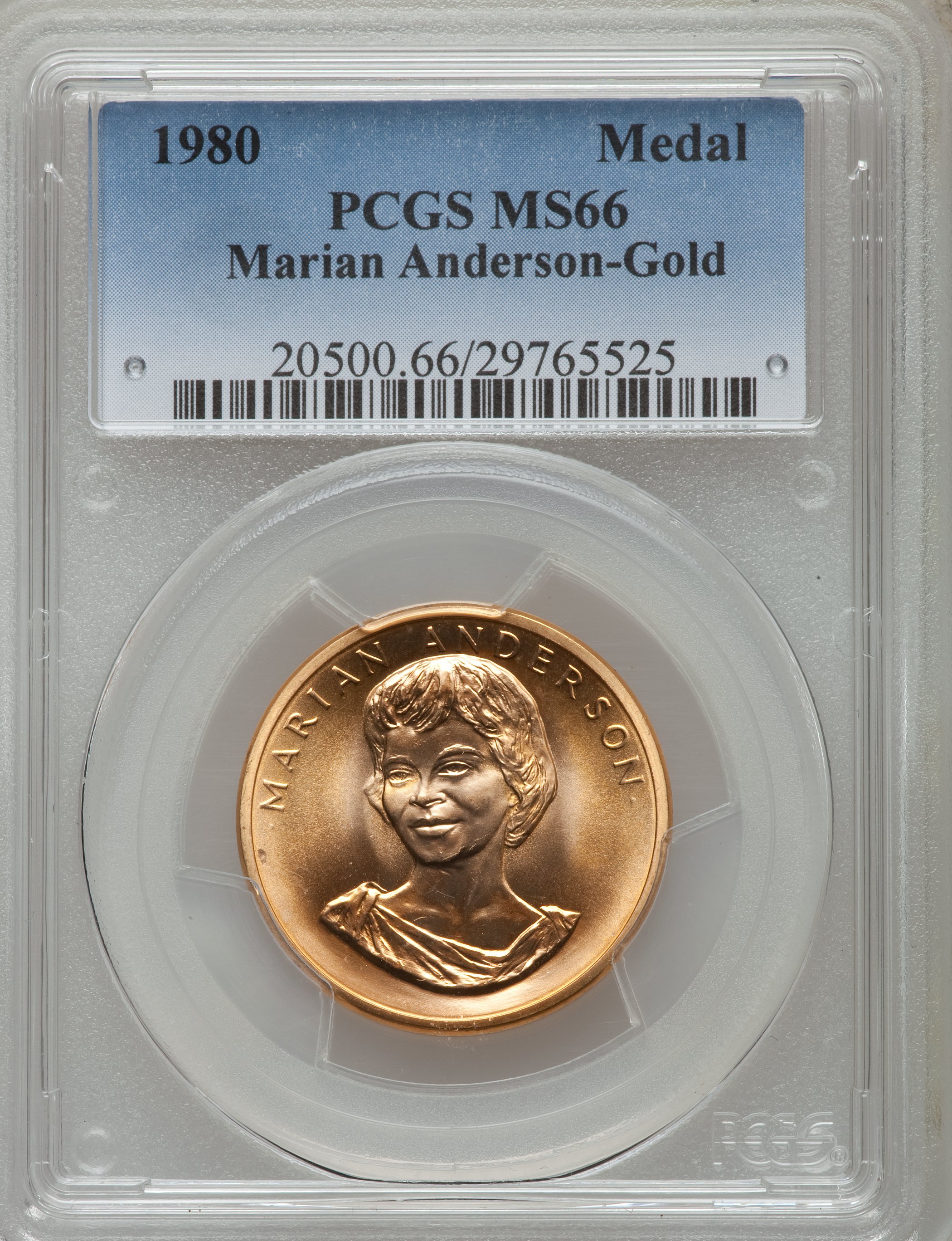 1980 MS Marian Anderson Half Ounce Gold Medal MS66 PCGS. PCGS