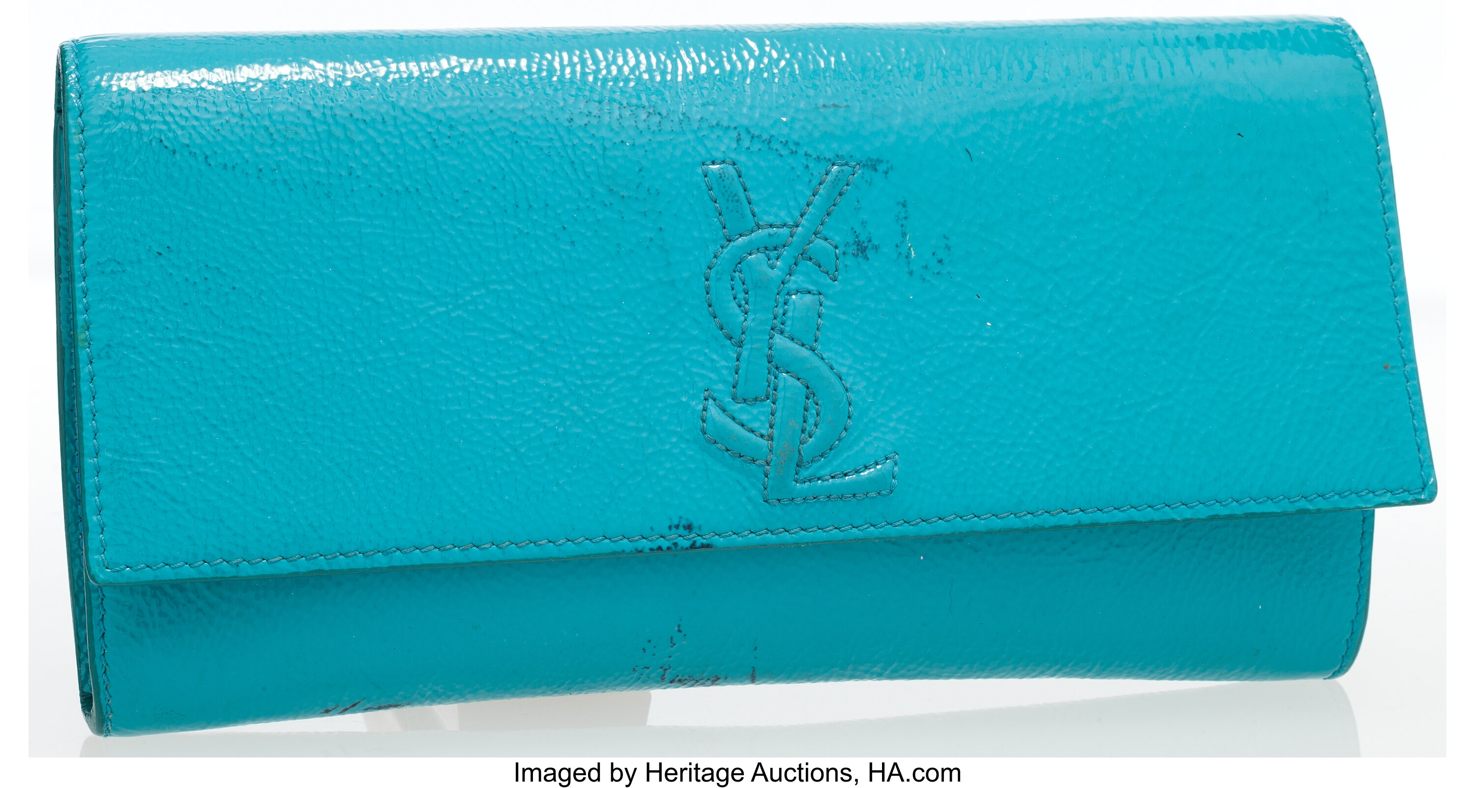 Yves Saint Laurent Turquoise Patent Leather Belle du Jour Clutch, Lot  #76025