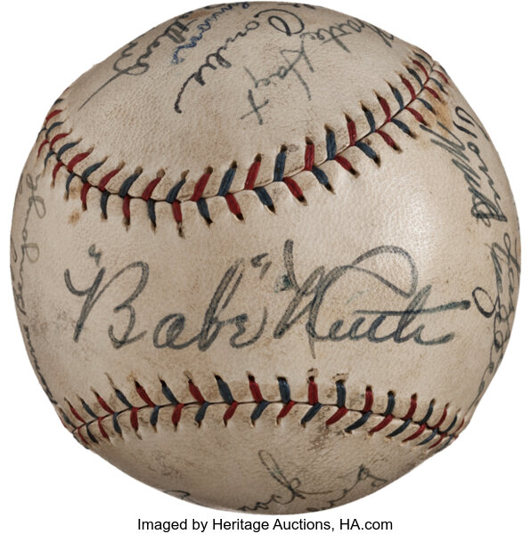 1927 New York Yankees Team Signed Baseball. Autographs