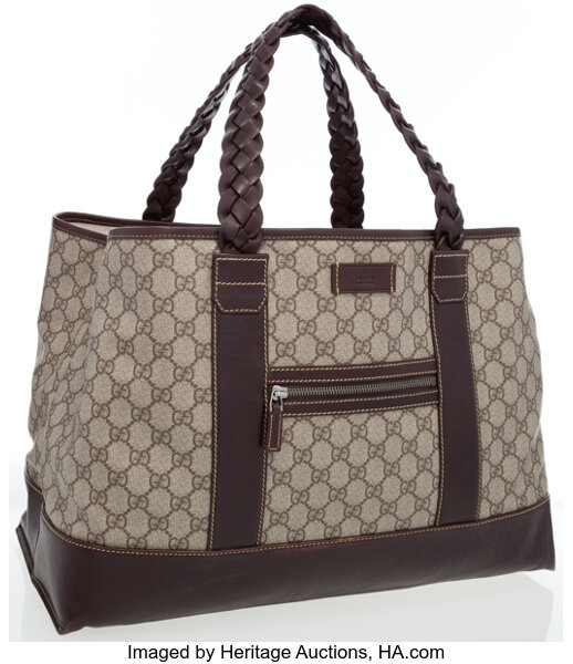 Gucci Gucci GG Supreme Monogram Canvas & Brown Braided Leather Strap