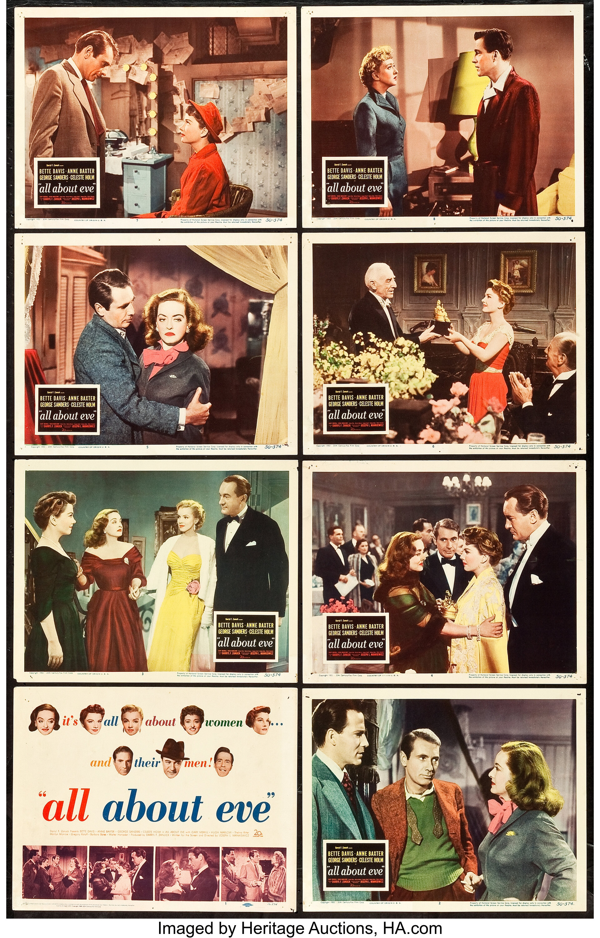 All About Eve (20th Century Fox, 1950). Lobby Card Set of 8 (11