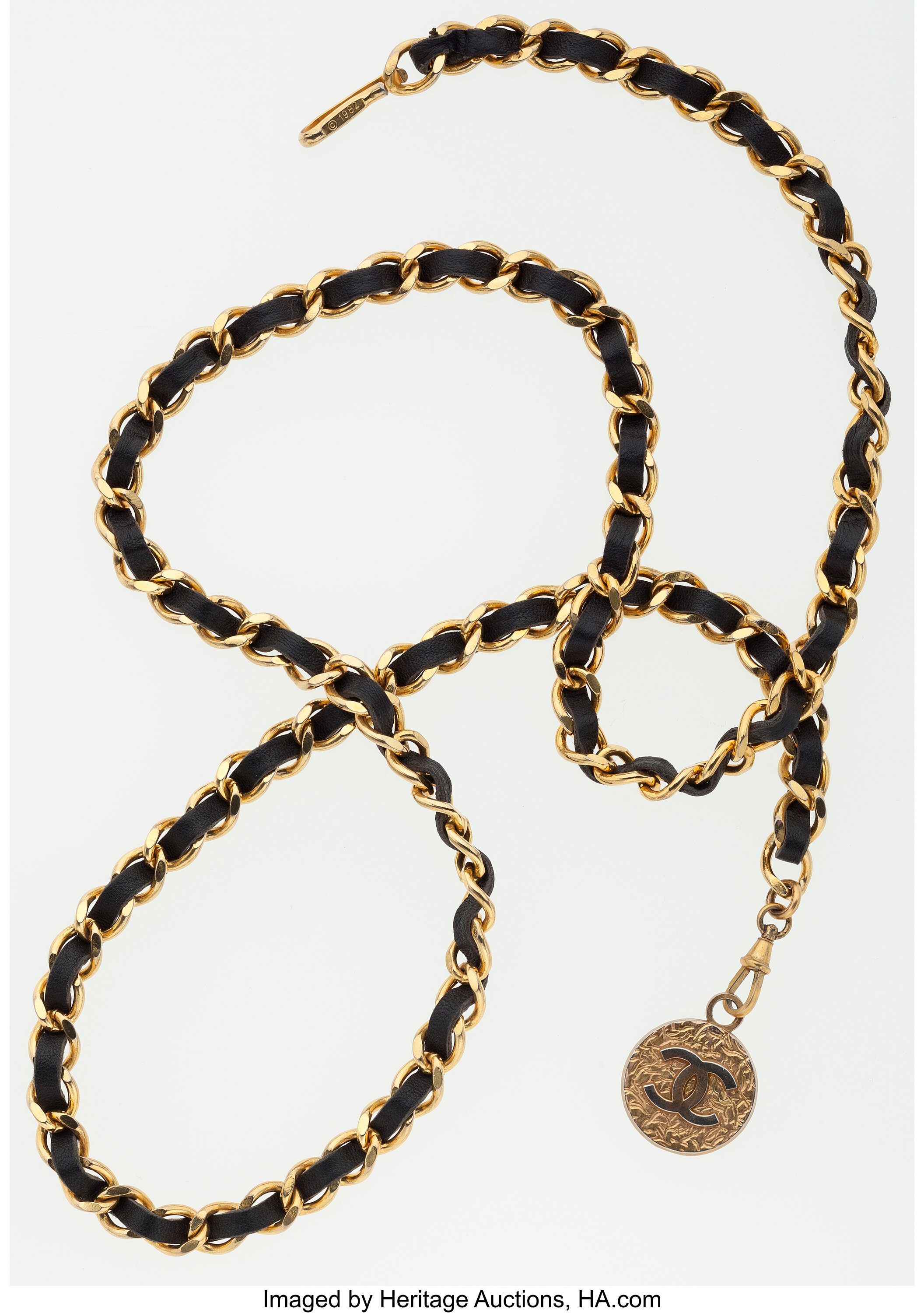 EXTREMELY RARE 1982 Authentic Vintage Chanel Black & Gold CC Dangling  Chain Belt — sororité.