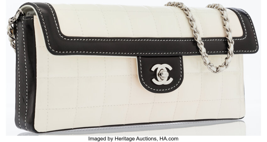 Chanel Black & White Patent Quilted Leather East-West Flap Bag