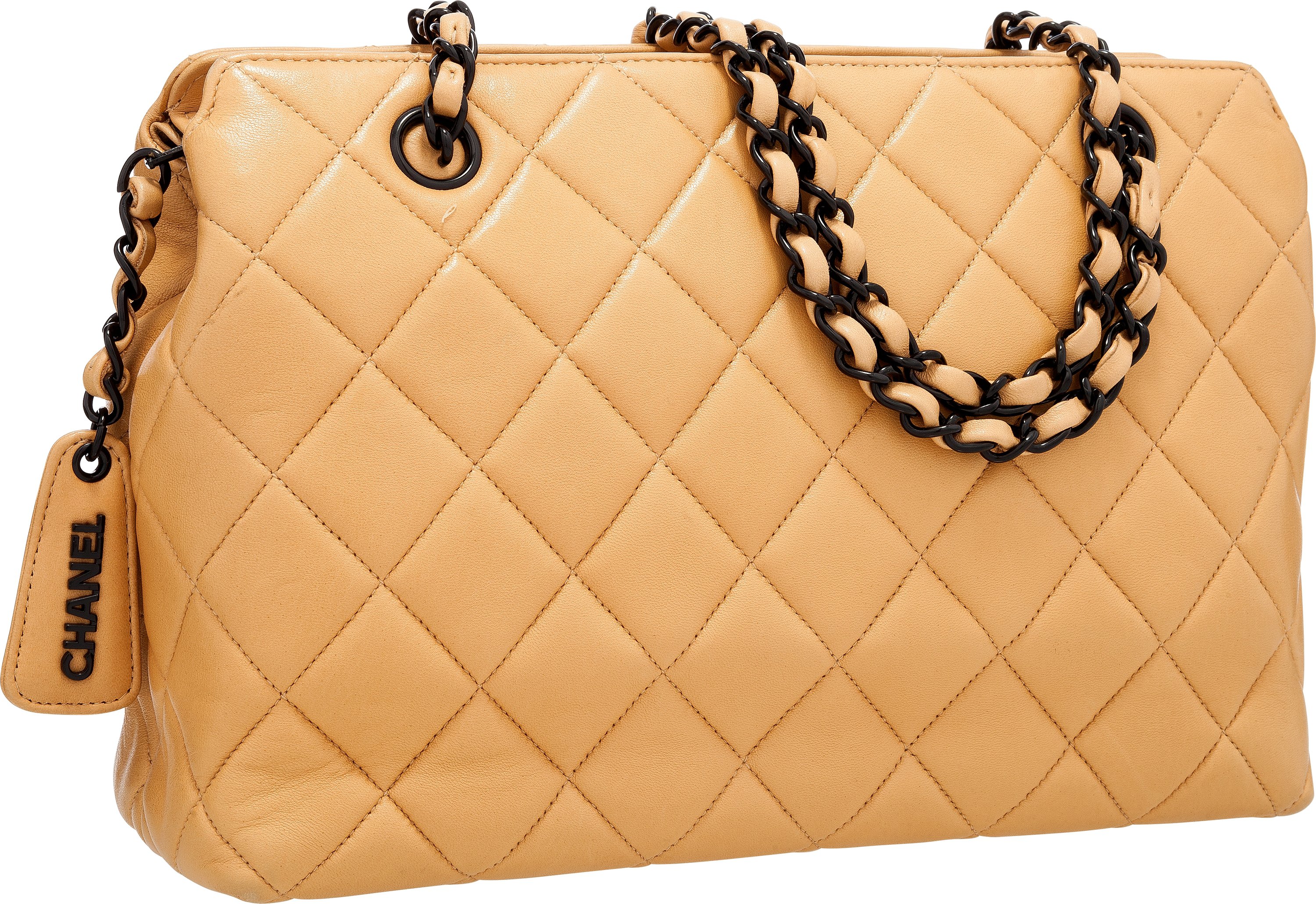 Chanel Beige Quilted Lambskin Leather Shoulder Bag with Black, Lot #19020