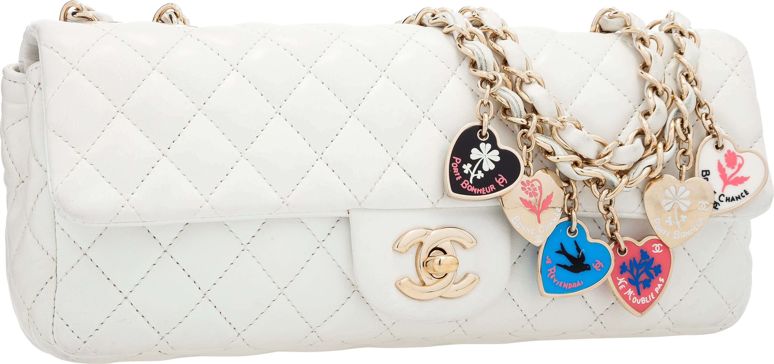 Chanel Limited Edition White Quilted Lambskin Leather East West