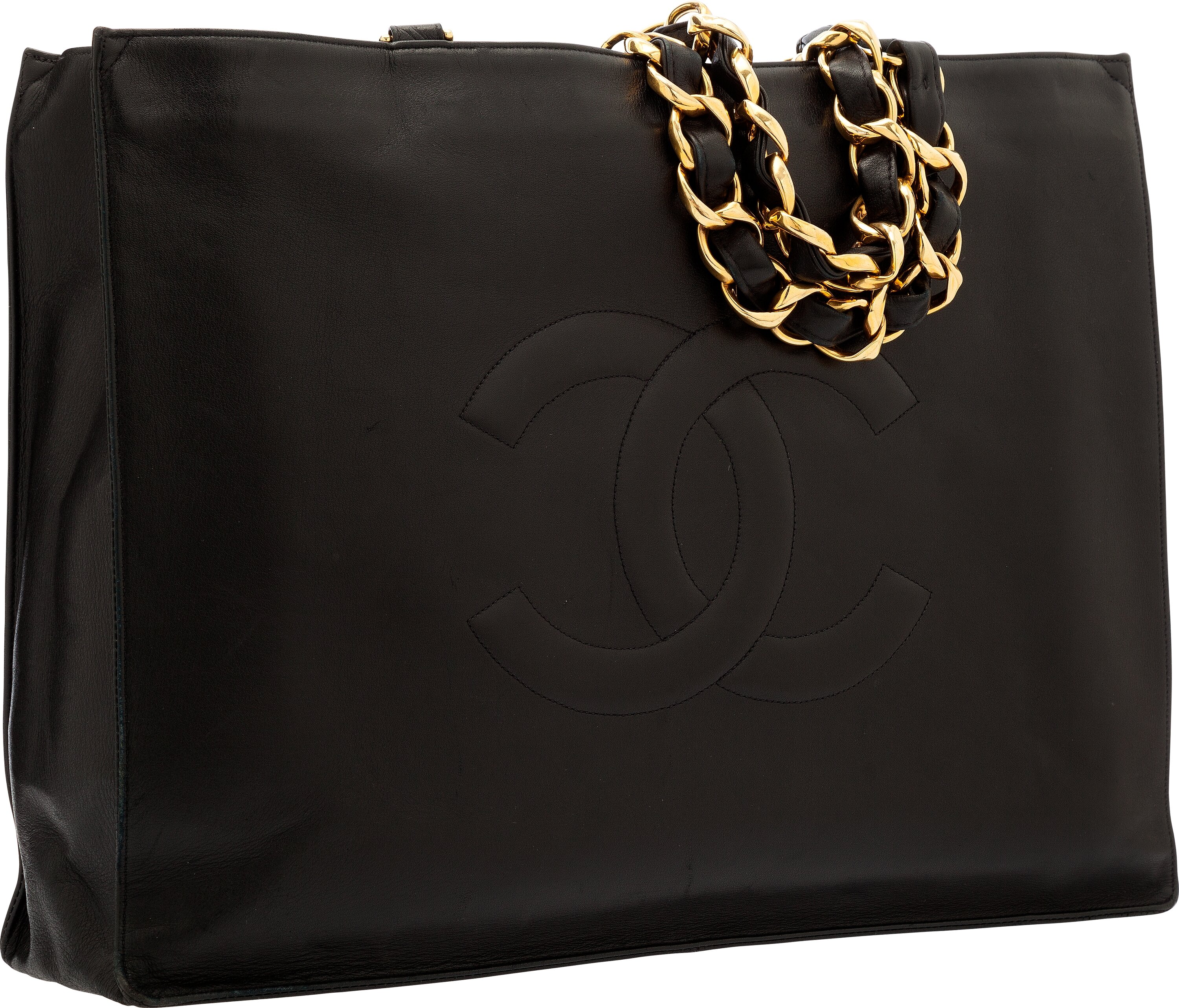 Chanel Black Lambskin Leather Large Tote Bag with Gold Hardware., Lot  #19024