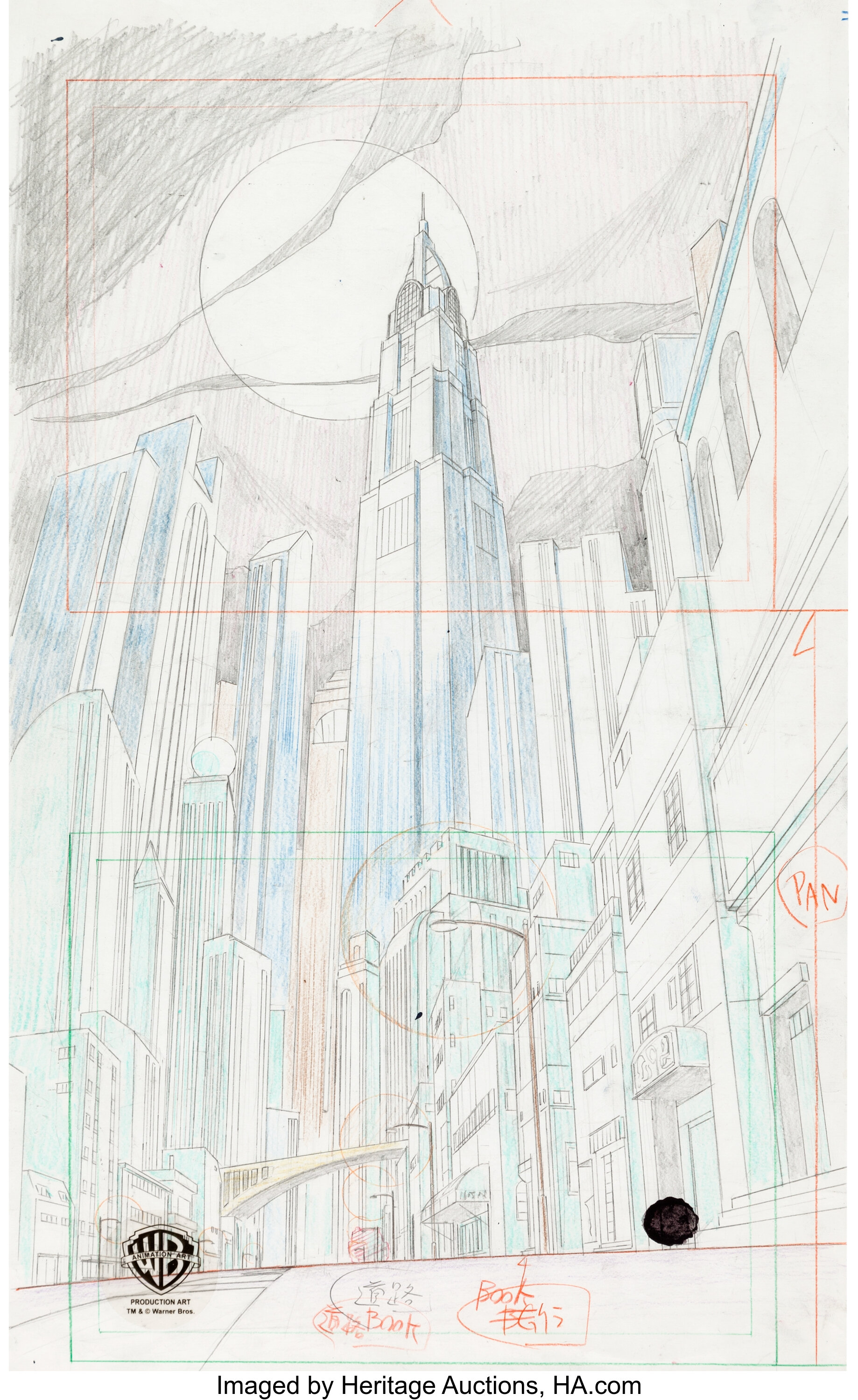 Batman The Animated Series Gotham City Background Layout Drawing Lot 95303 Heritage Auctions