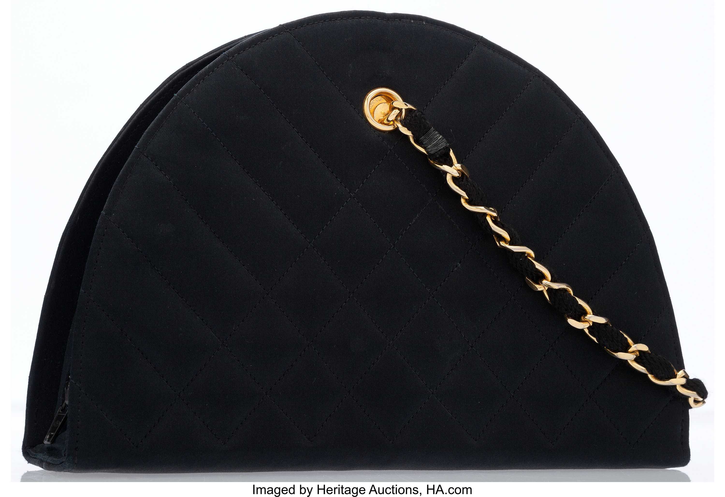 Chanel Black Quilted Satin Half-Moon Bag with Gold Hardware
