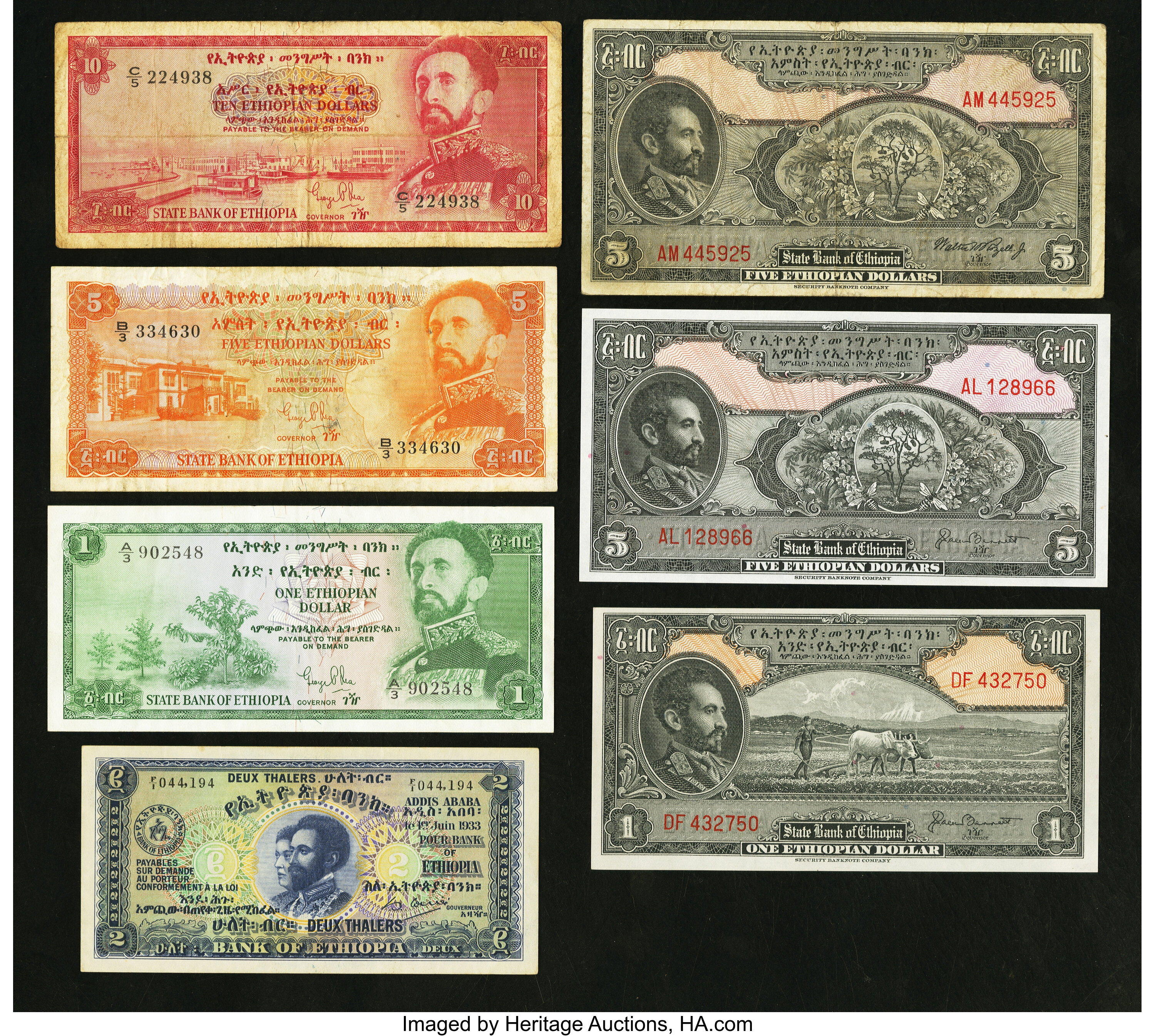 Ethiopia Bank of Ethiopia 2 Thalers 1.6.1933 Pick 6. 1 Dollar ND