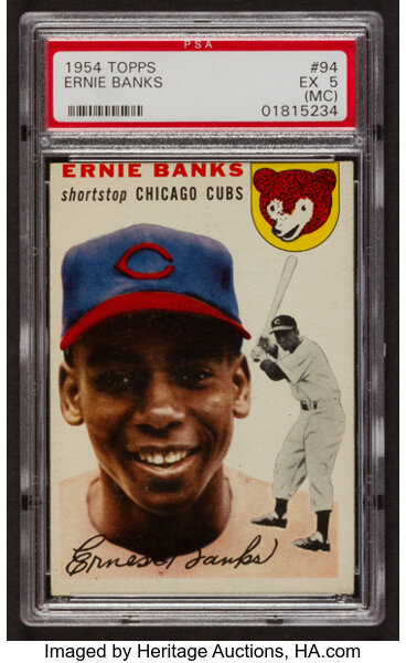 Lot - 1954 Topps Ernie Banks Rookie Baseball Card #94