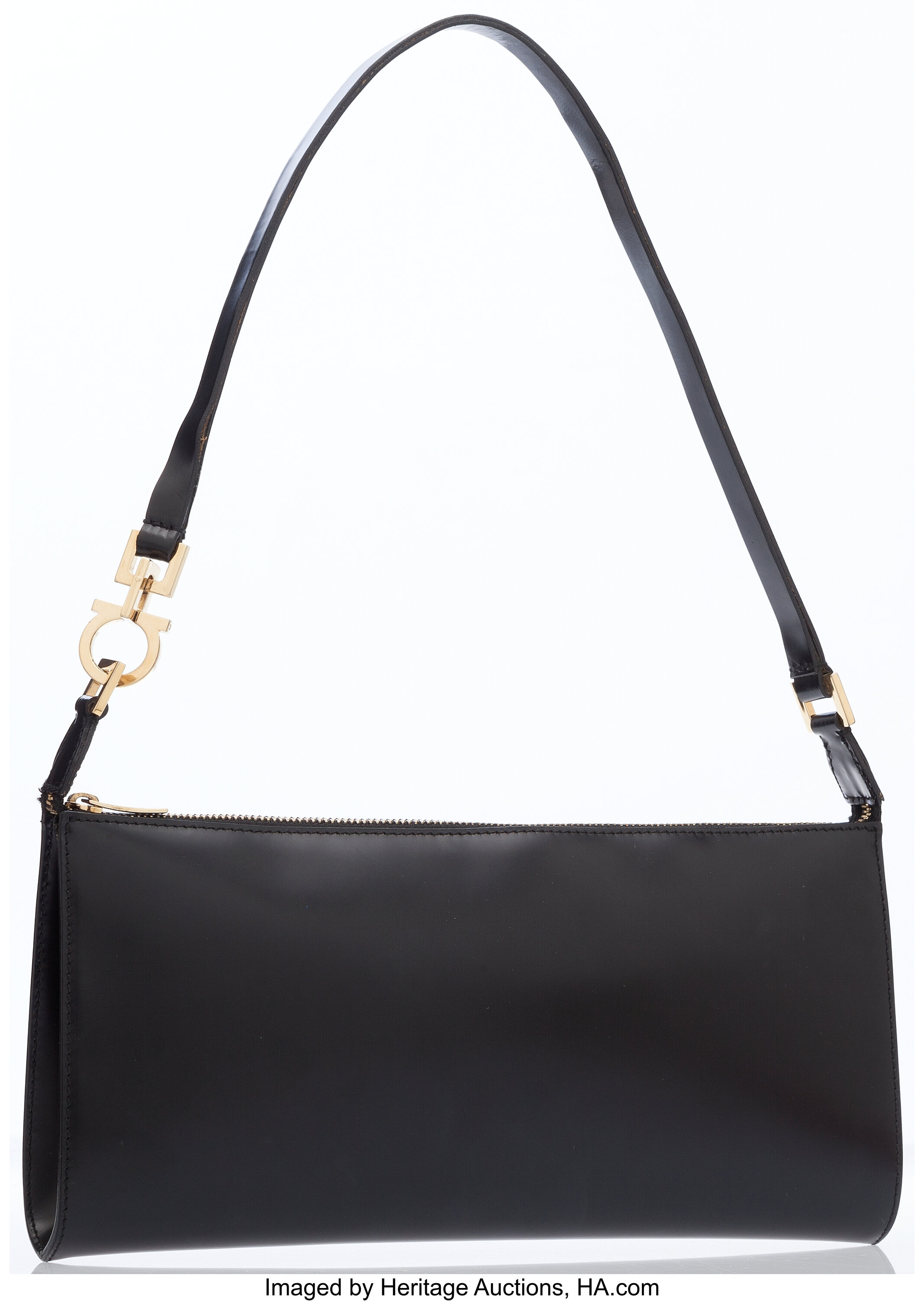 Salvatore Ferragamo Black Leather Shoulder Bag with Gold Hardware