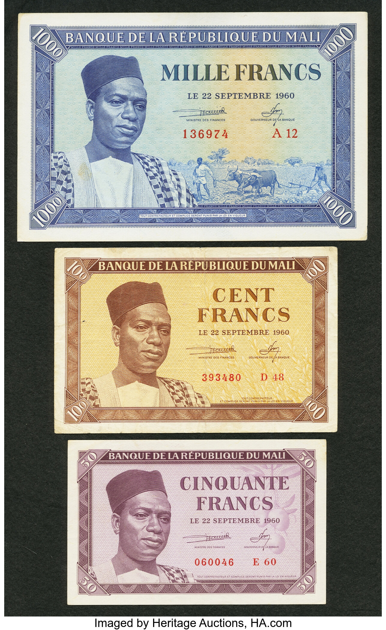 Mali Banque de la Republique 50 Francs 22.9.1960 Pick 1. 100