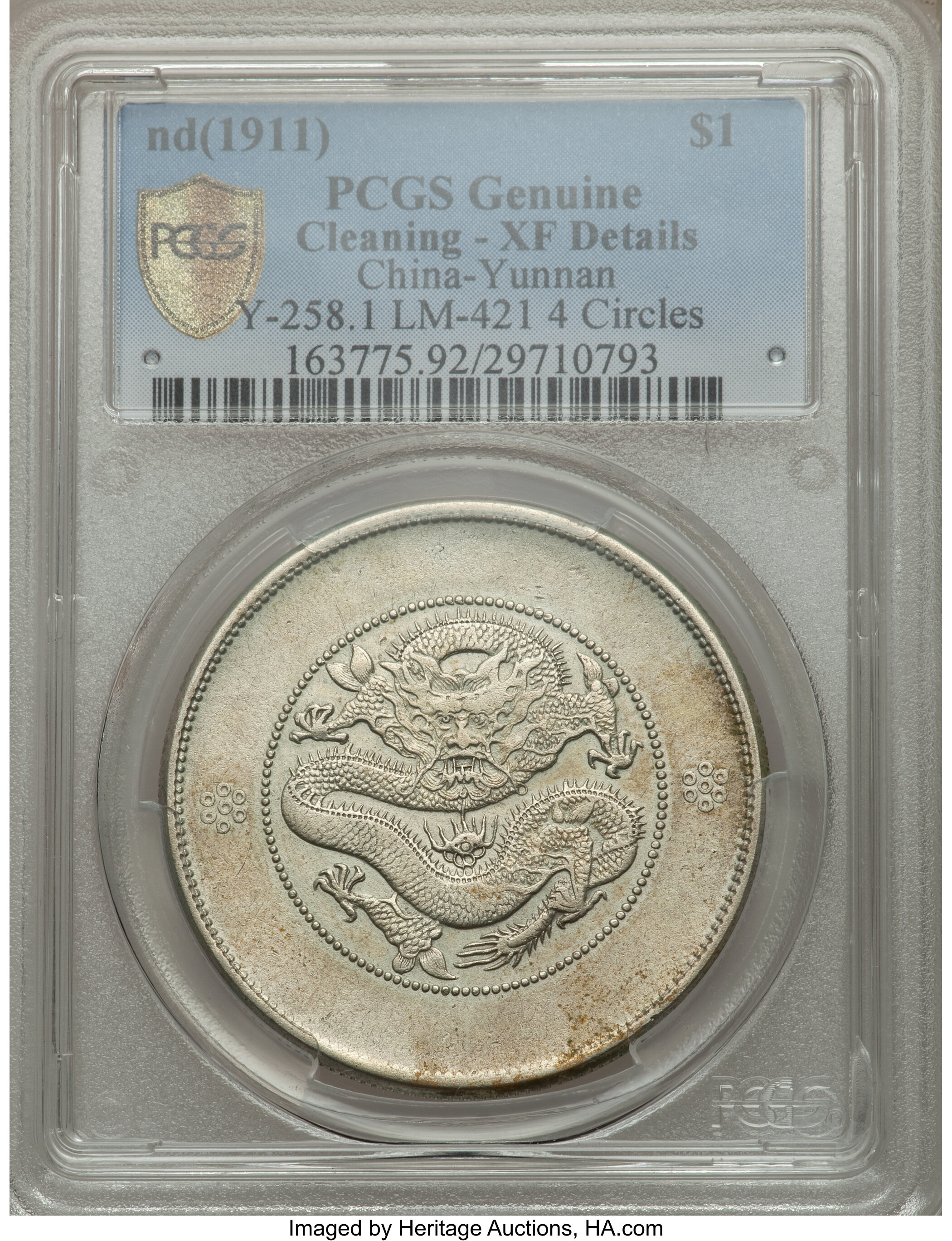 China: Yunnan Dollar ND(1911) XF Details (Cleaning) PCGS,... China