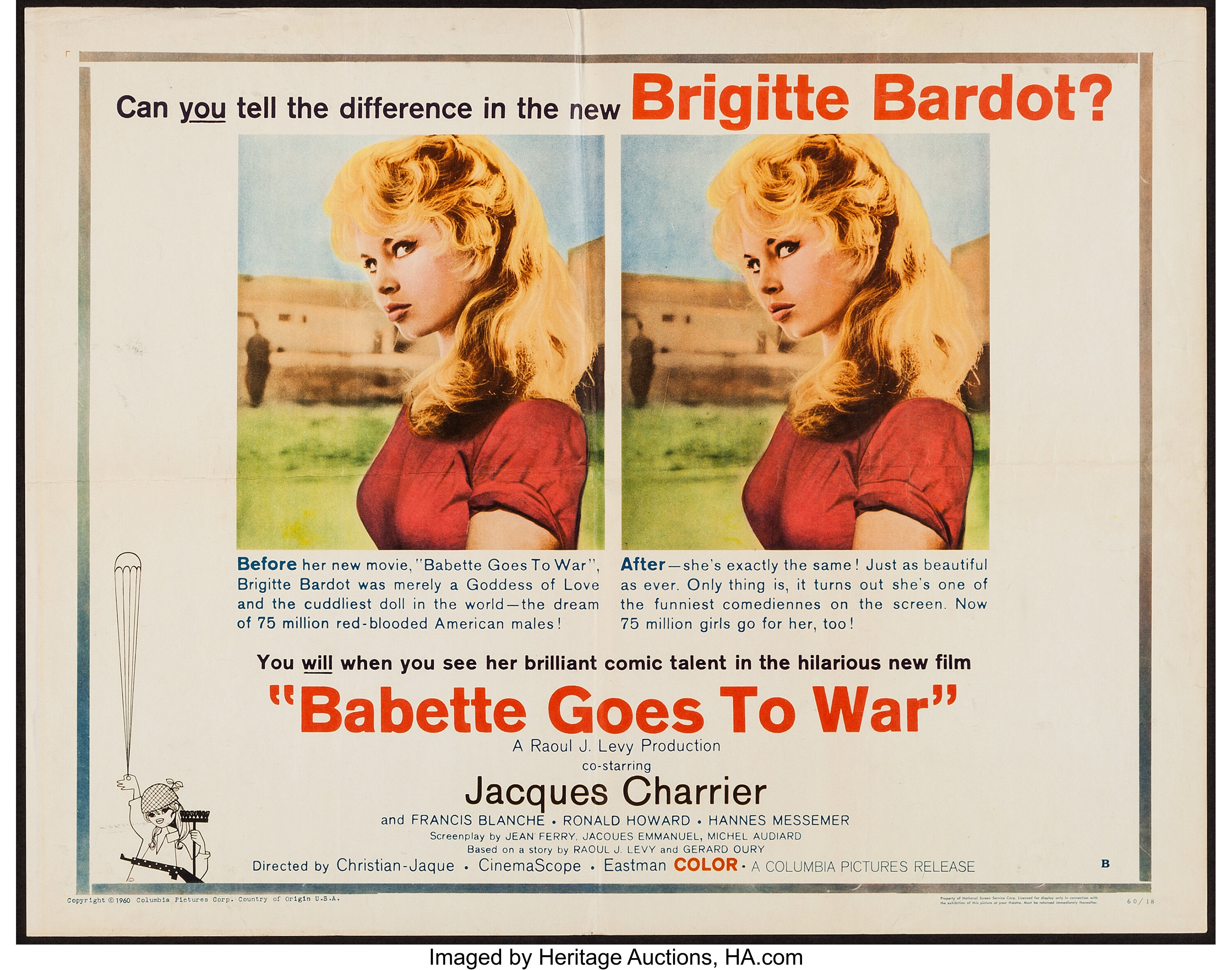 Babette Goes To War Columbia 1960 Half Sheet 22 X 28 Style Lot 554 Heritage Auctions